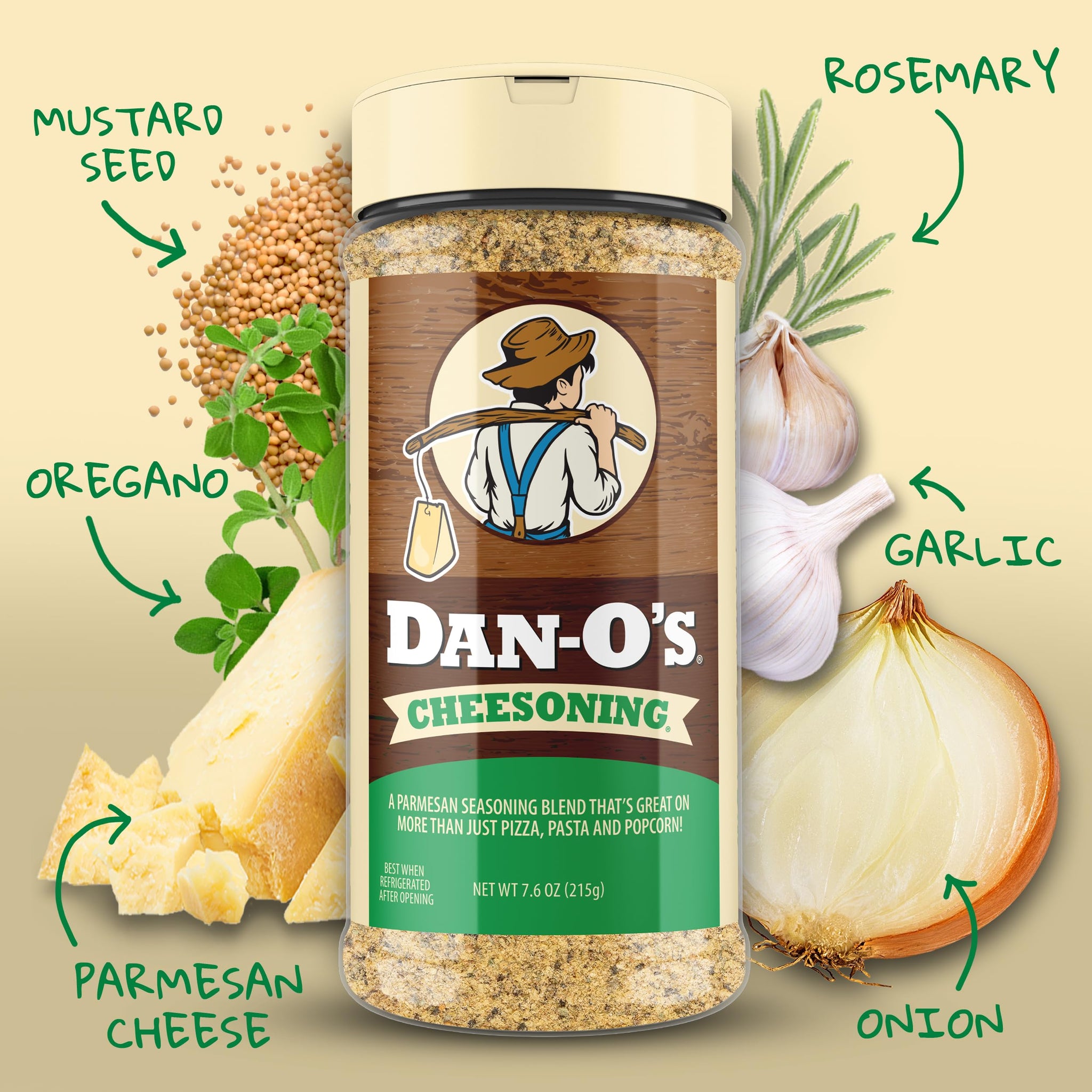 Dan-O's Cheesoning Seasoning, 7.6 oz Bottle, All Purpose Seasoning for Pizza, Popcorn, Chicken, Bread and More, Sugar Free, Zero Calorie, Parmesan