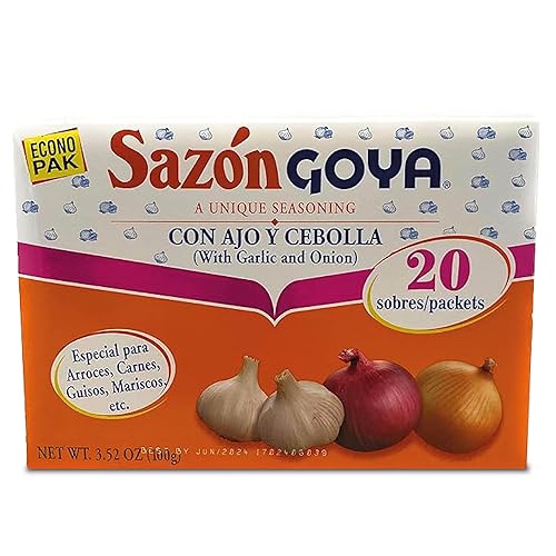 Sazón with Garlic and Onion by Goya, Latin Spice Blend for Poultry, Seafood, Meat and Vegetables, All Purpose Mexican Seasoning, 3.52oz Carton