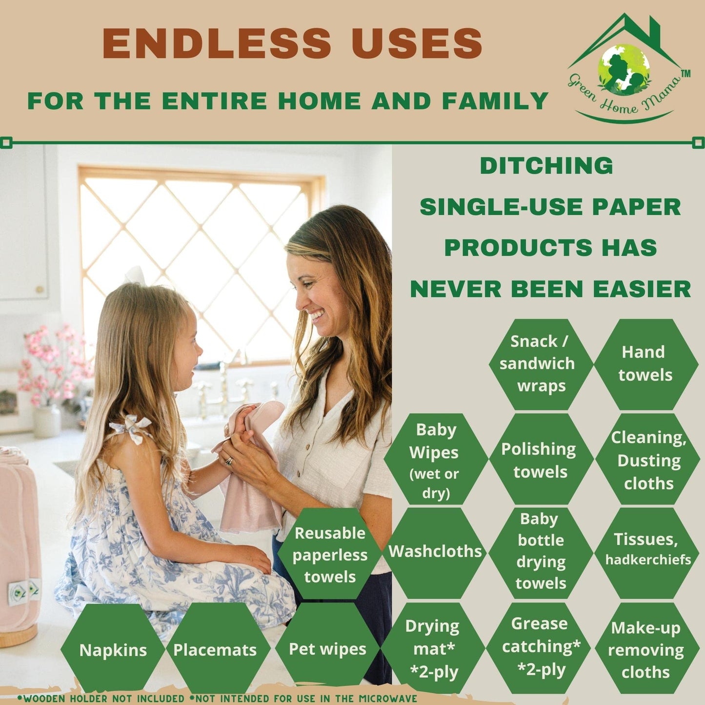Reusable Paper Towels Washable Roll 29 Pack, 100% Soft Cotton Baby Wipes, Paperless Paper Towel Alternative, Zero Waste Napkins w/Wet Bag & Wash Cloth