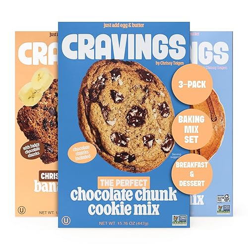 Cravings by Chrissy Teigen 3-Pack Baking Mix Set - Includes Banana Bread Mix, Chocolate Chip Cookie Mix, Mochi Pancake & Waffle Mix