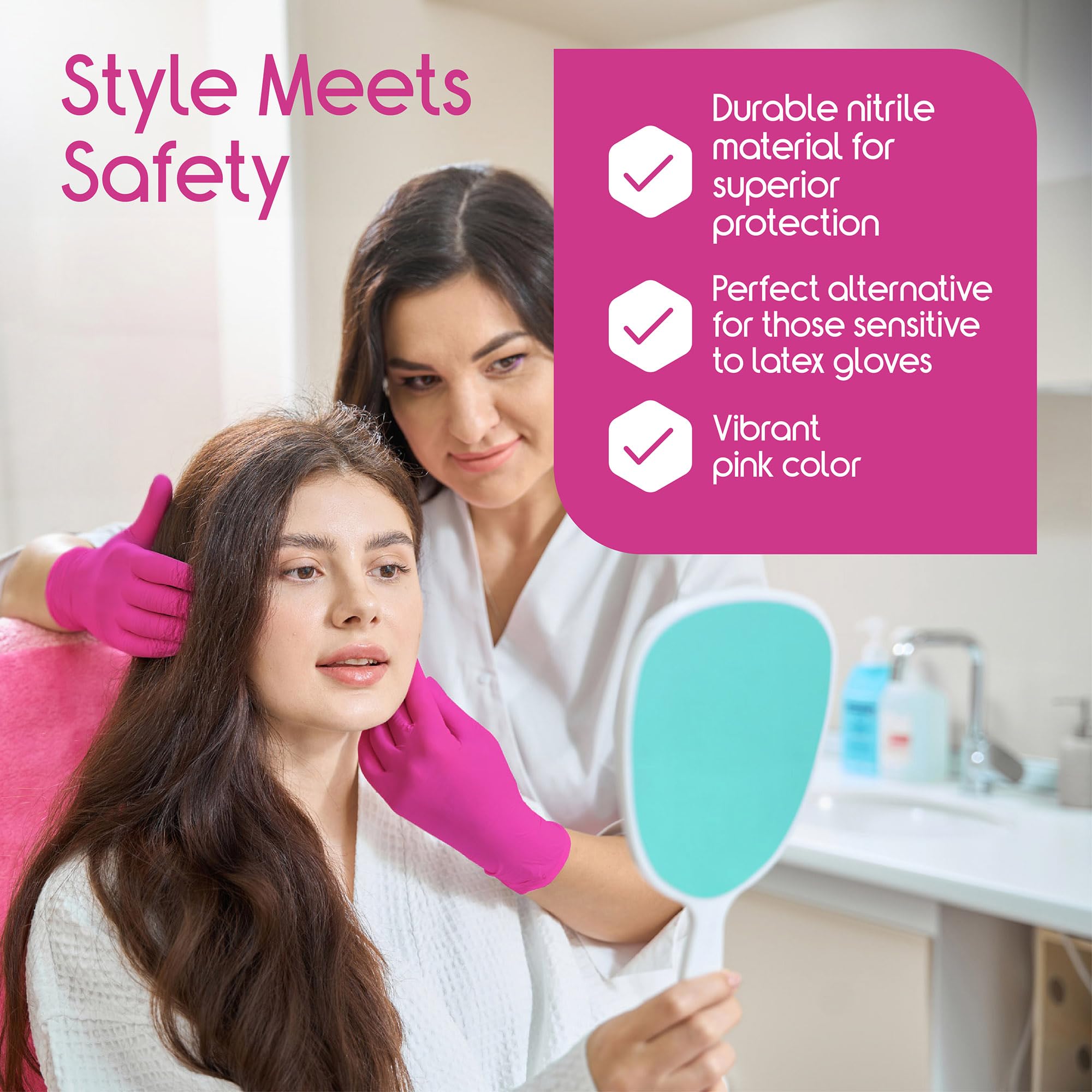 Inspire Pink Gloves Disposable Latex Free | Nitrile Pink Glove Nail Salon and Hair Dye | Esthetician Nitrile Disposable | Nitrile gloves Medium
