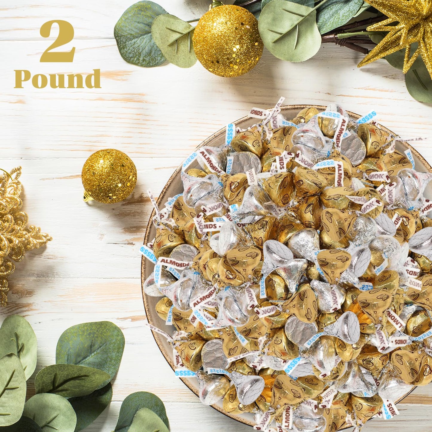 Bulk Chocolate 2 Pound Gold & Silver Foil Assorted Almond & Milk Chocolate Candy Mix - Approx. 200 Pieces Individually Wrapped for Parties, Buffets