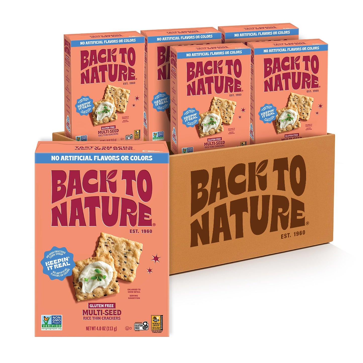 Back to Nature Gluten Free Multi-Seed Rice Thin Crackers, Non-GMO, Vegan Friendly Snack Cracker, Made with Whole Grain Brown Rice Flour, 4 oz Box