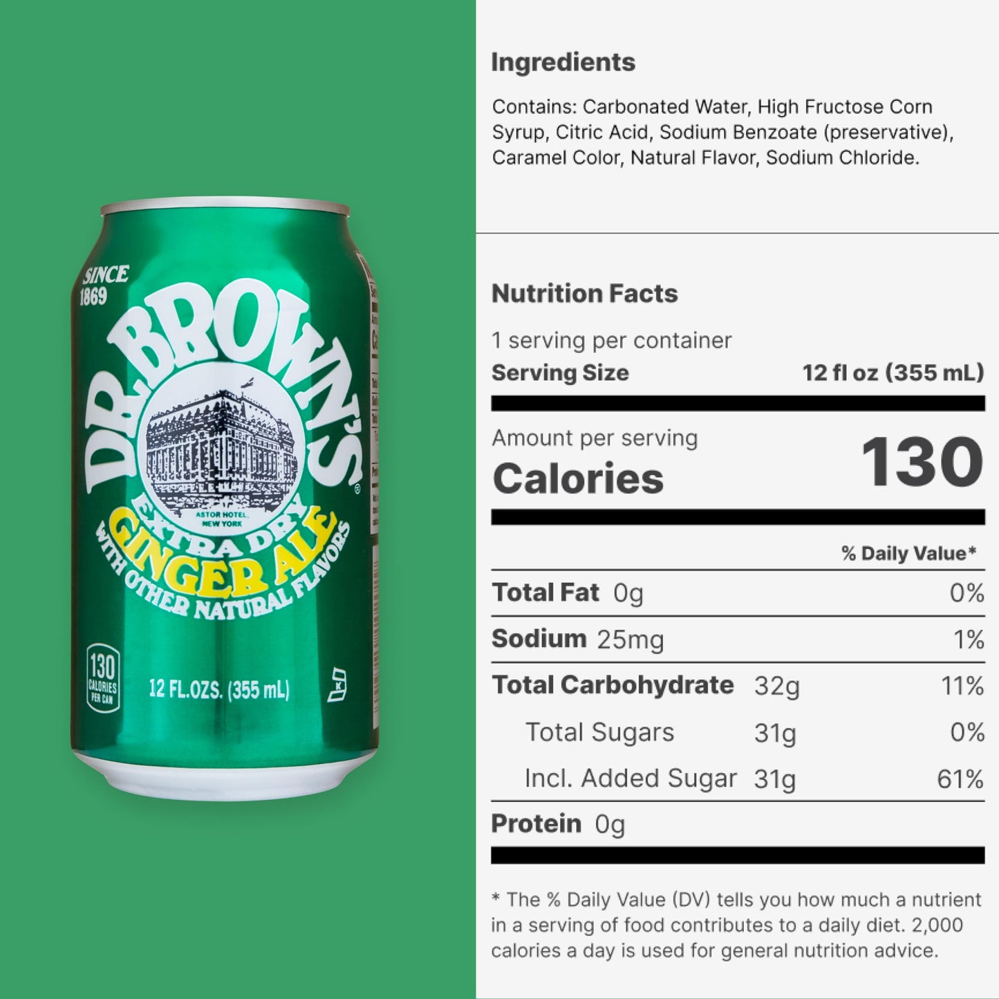 Dr. Brown's Ginger Ale Soda - A New York Original - 24 Cans of Refreshing, Kosher, Gourmet Soda Pop - Ginger Ale Soda - 24 x 12 oz Cans