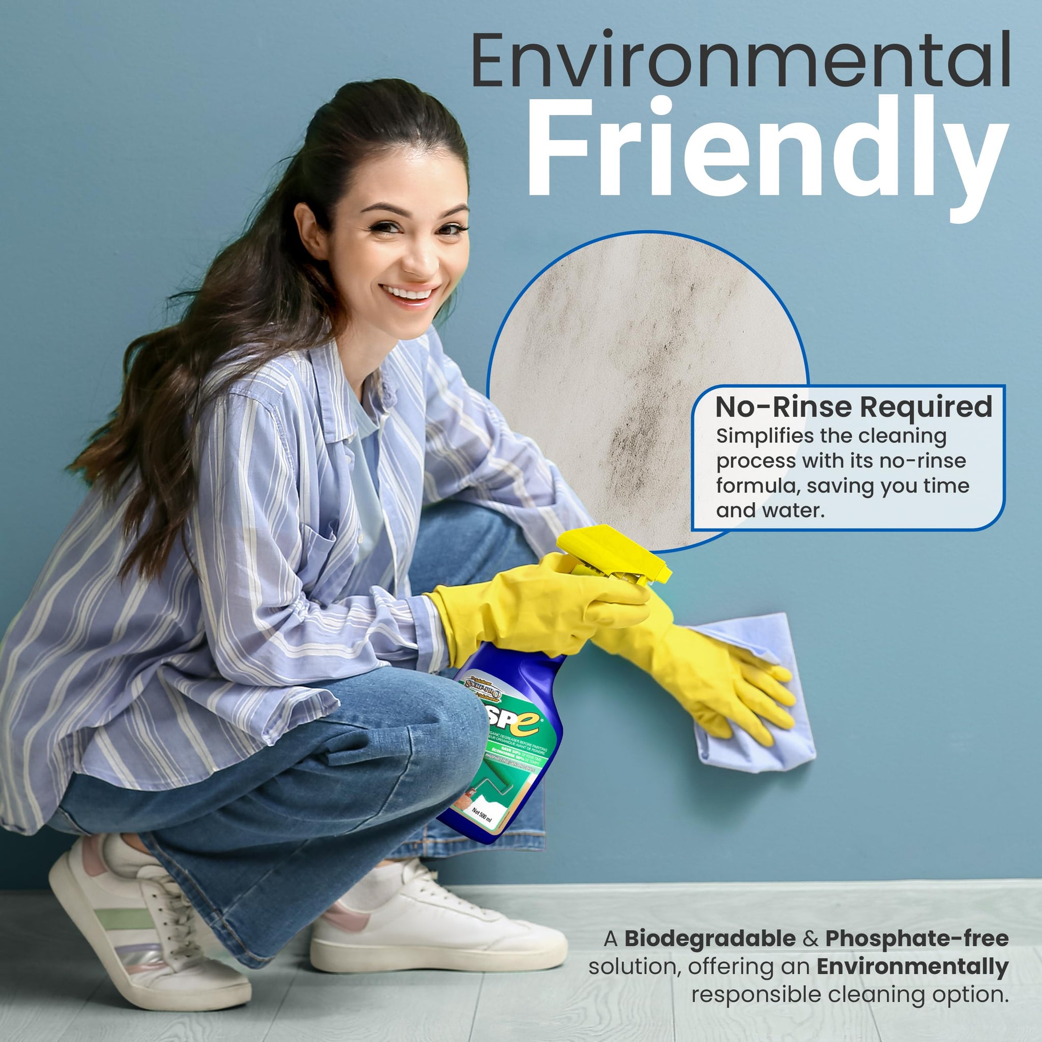 TSPE Cleaner Spray - 500ml Eco-Friendly No-Rinse Degreaser for Walls, Wood, Cabinets & Paint Prep - Phosphate-Free TSP Alternative - Biodegradable