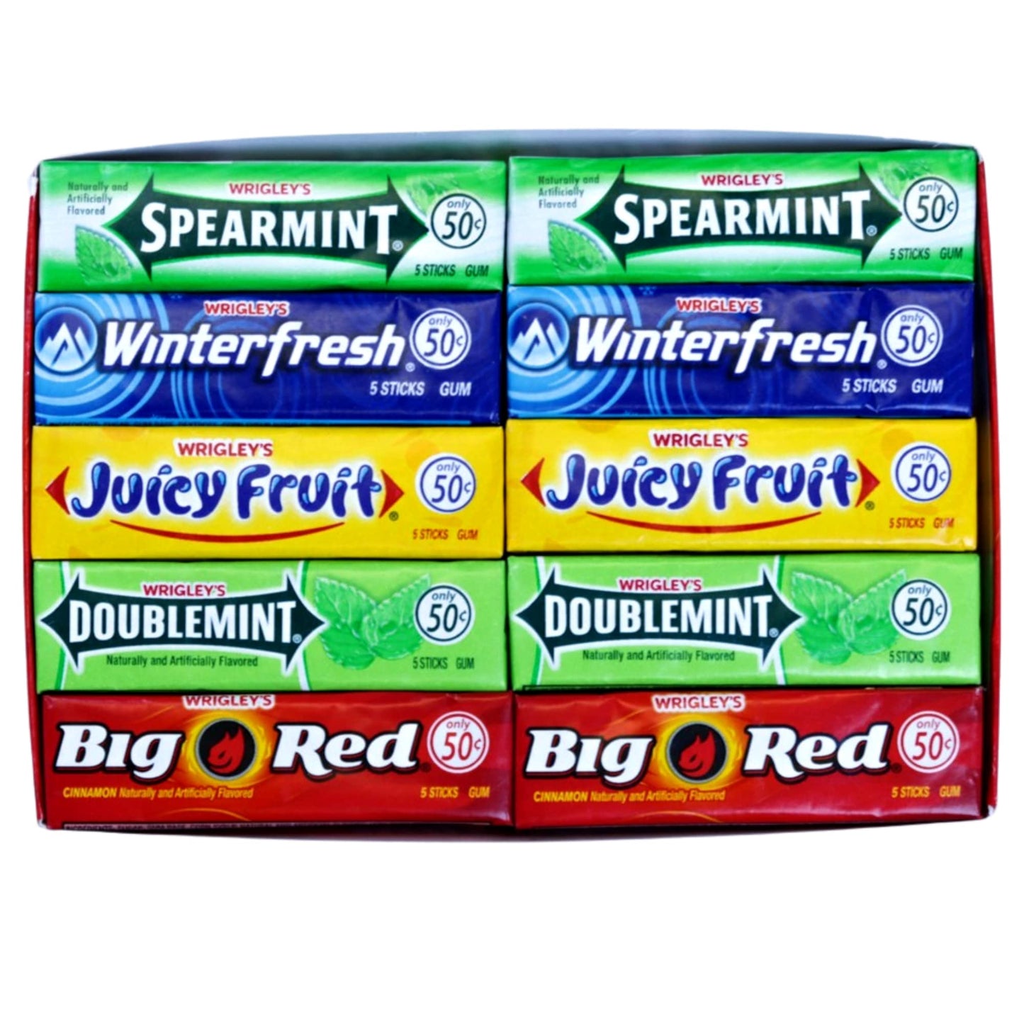 Bulk Bites Wrigley's Chewing Gum Assortment 40 Packs - 8 of Each (5 Flavors) Doublemint, Spearmint, Juicy Fruit, Big Red, Winterfresh Bulk