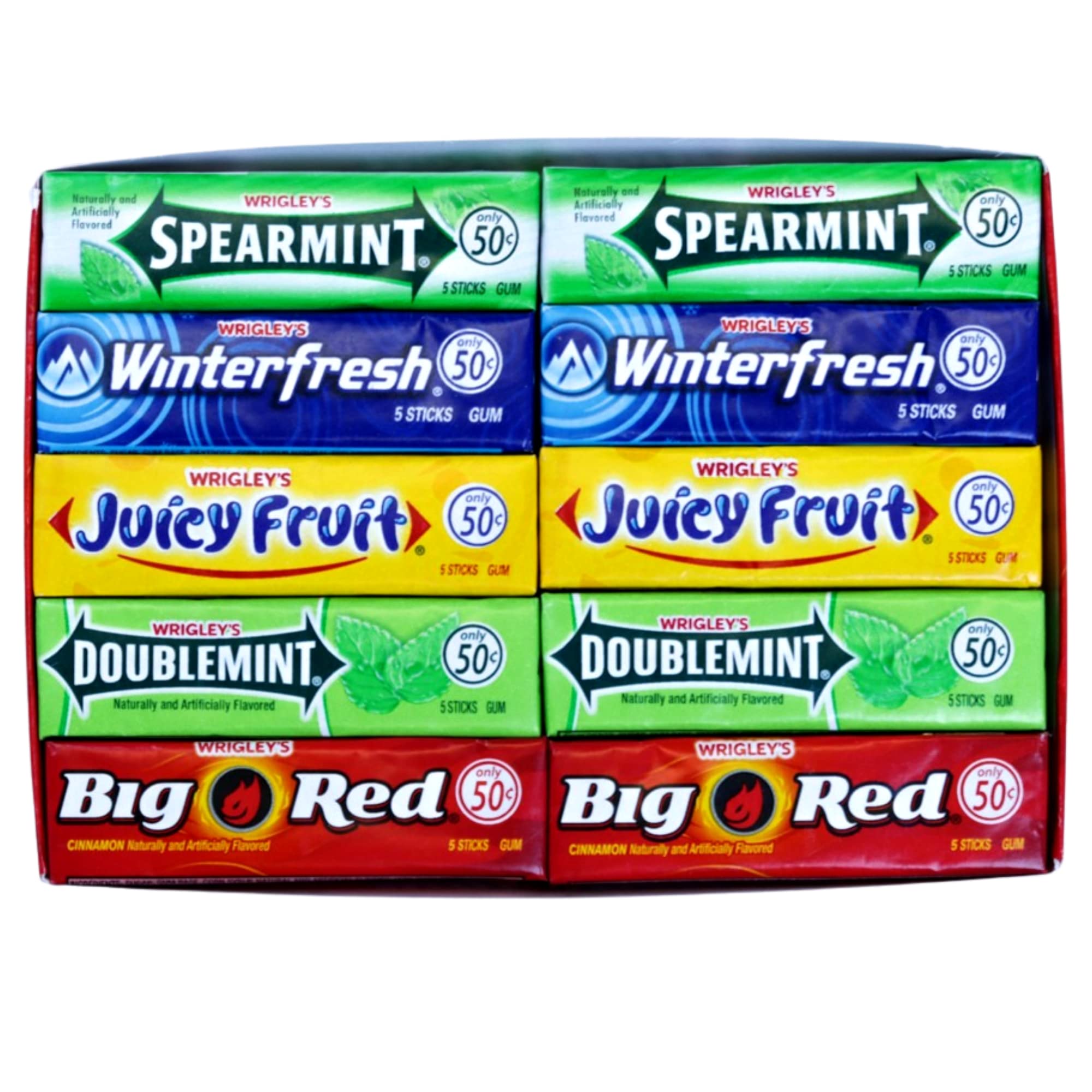 Bulk Bites Wrigley's Chewing Gum Assortment 40 Packs - 8 of Each (5 Flavors) Doublemint, Spearmint, Juicy Fruit, Big Red, Winterfresh Bulk