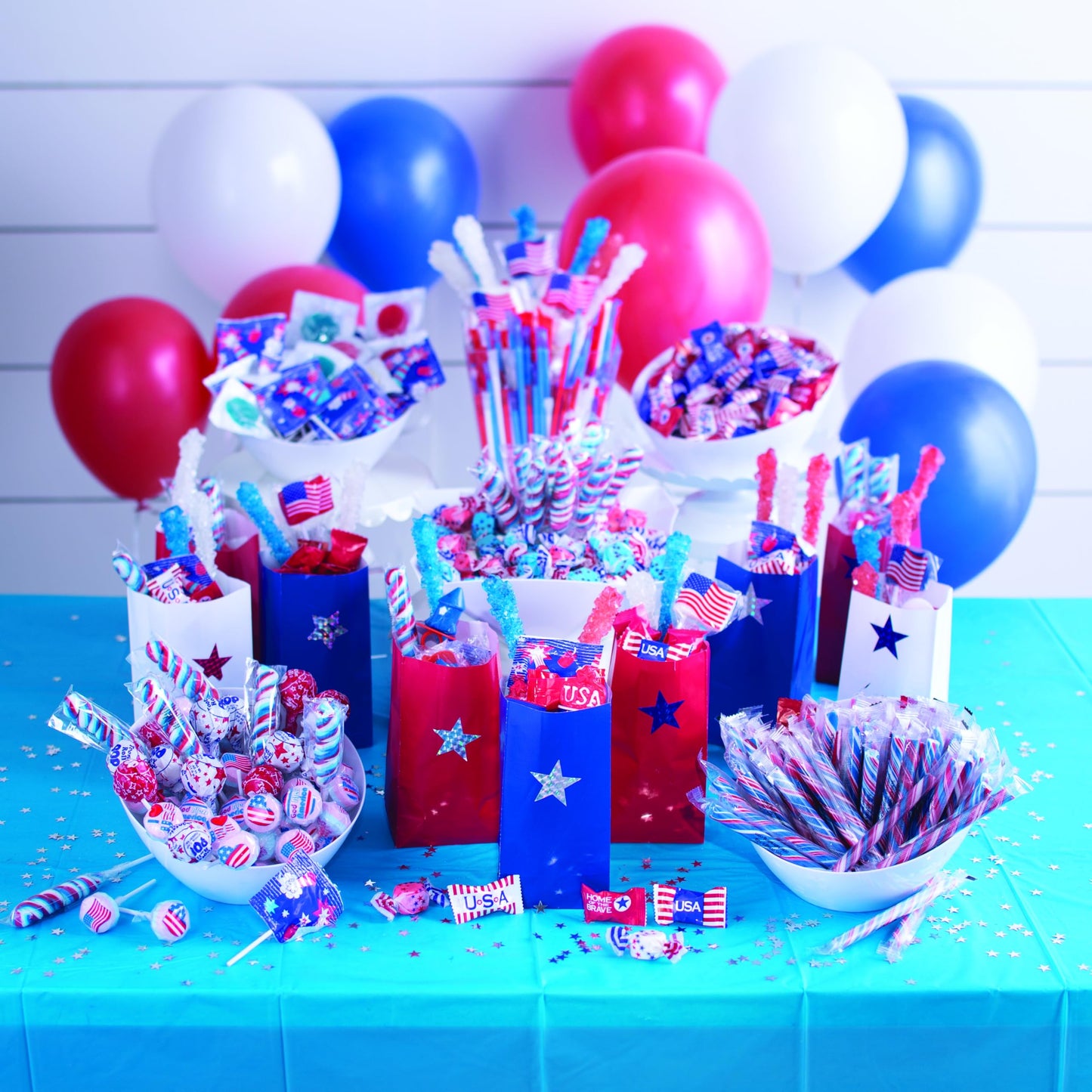 Fun Express Red White and Blue Candy Canes Individually Wrapped - 80 Patriotic Candy Sticks for 4th of July Party Favors | Birthday Candy Buffet
