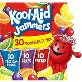 Kool-Aid Jammers Drink, 30 Pouches, for School Lunches and On-the-Go Hydration, Artificially Flavored Tropical Punch, Grape and Cherry Flavors, 6 fl