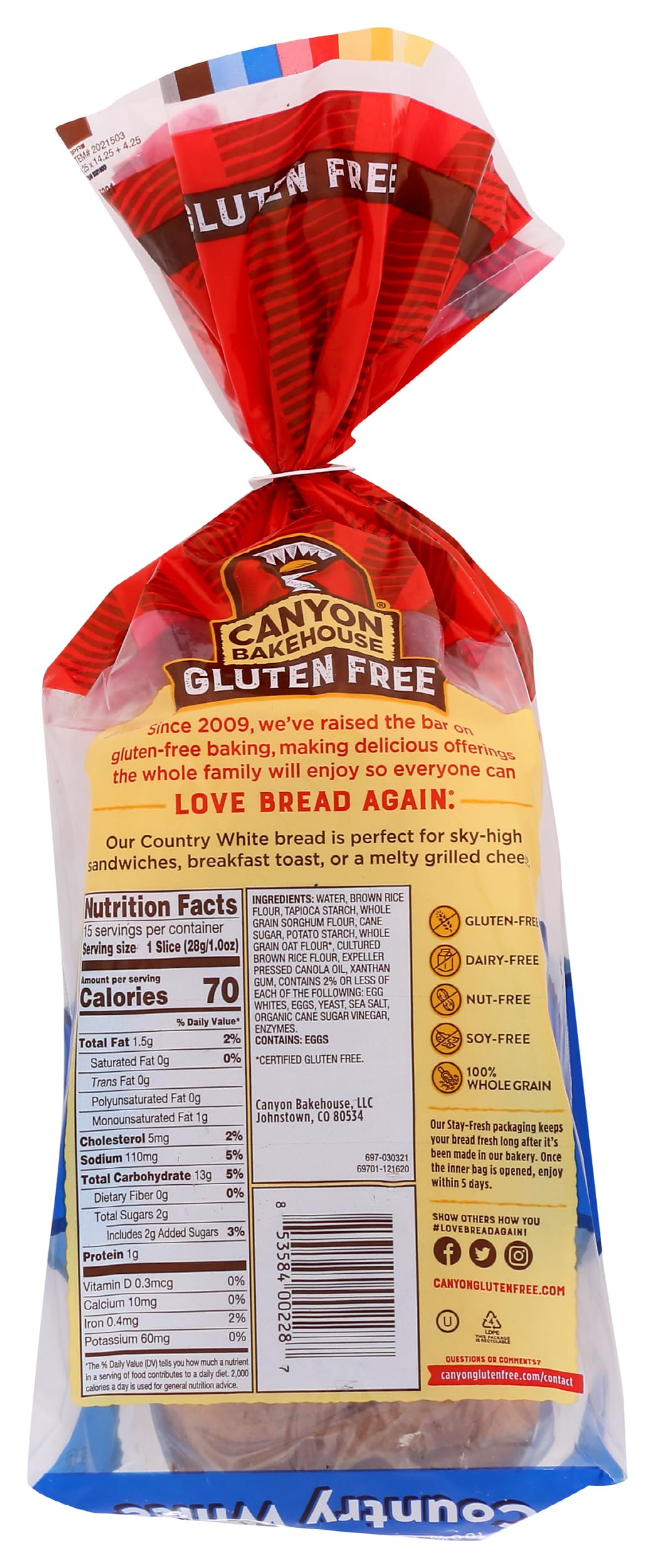 Canyon Bakehouse GlutenFree Country White Bread, 15 Oz