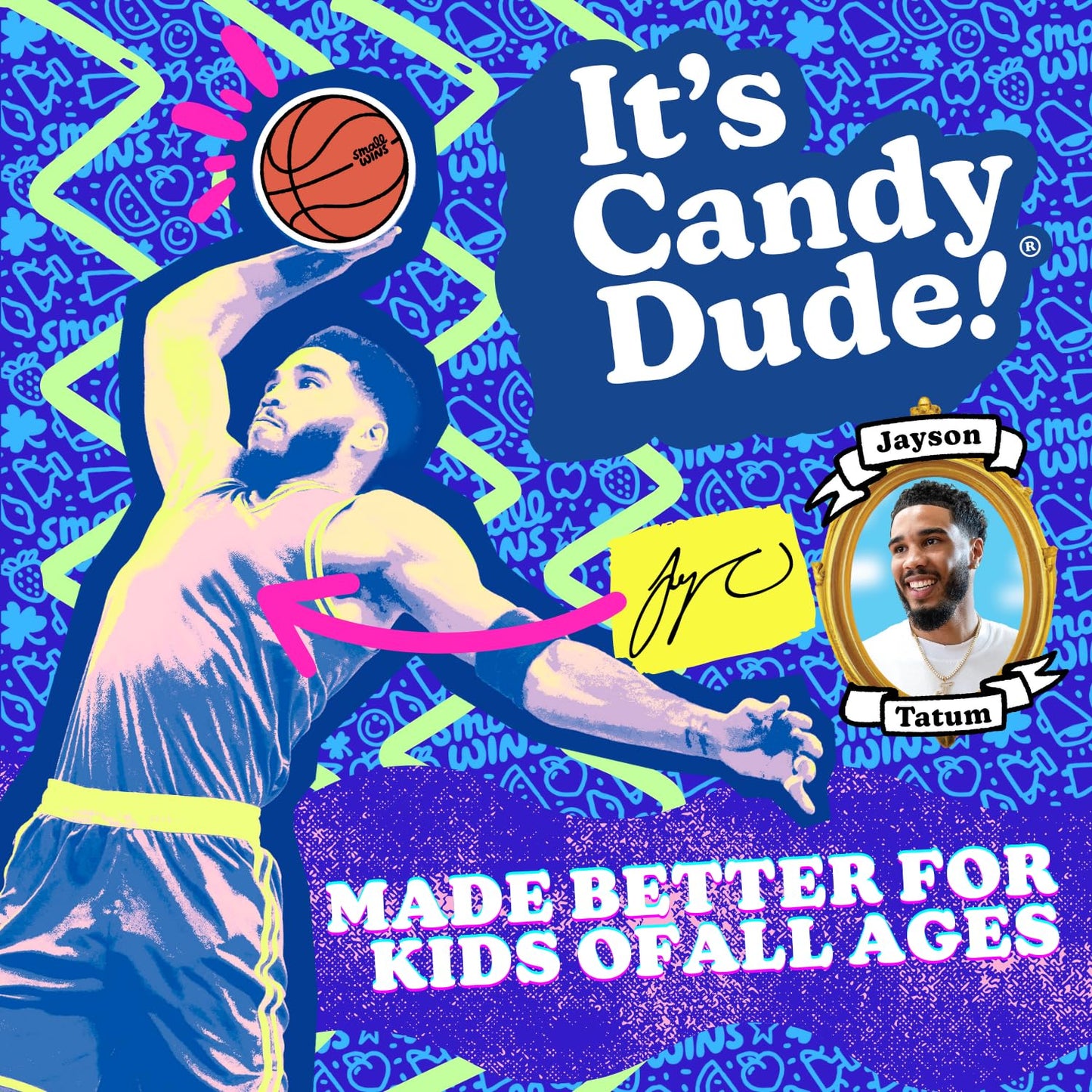 Enjoy Small Wins by Jayson Tatum, Sour Gummies, Plant-Based, All-Natural, Low Sugar 5g per Pack, Peach, Strawberry, Green Apple, Watermelon-Lime