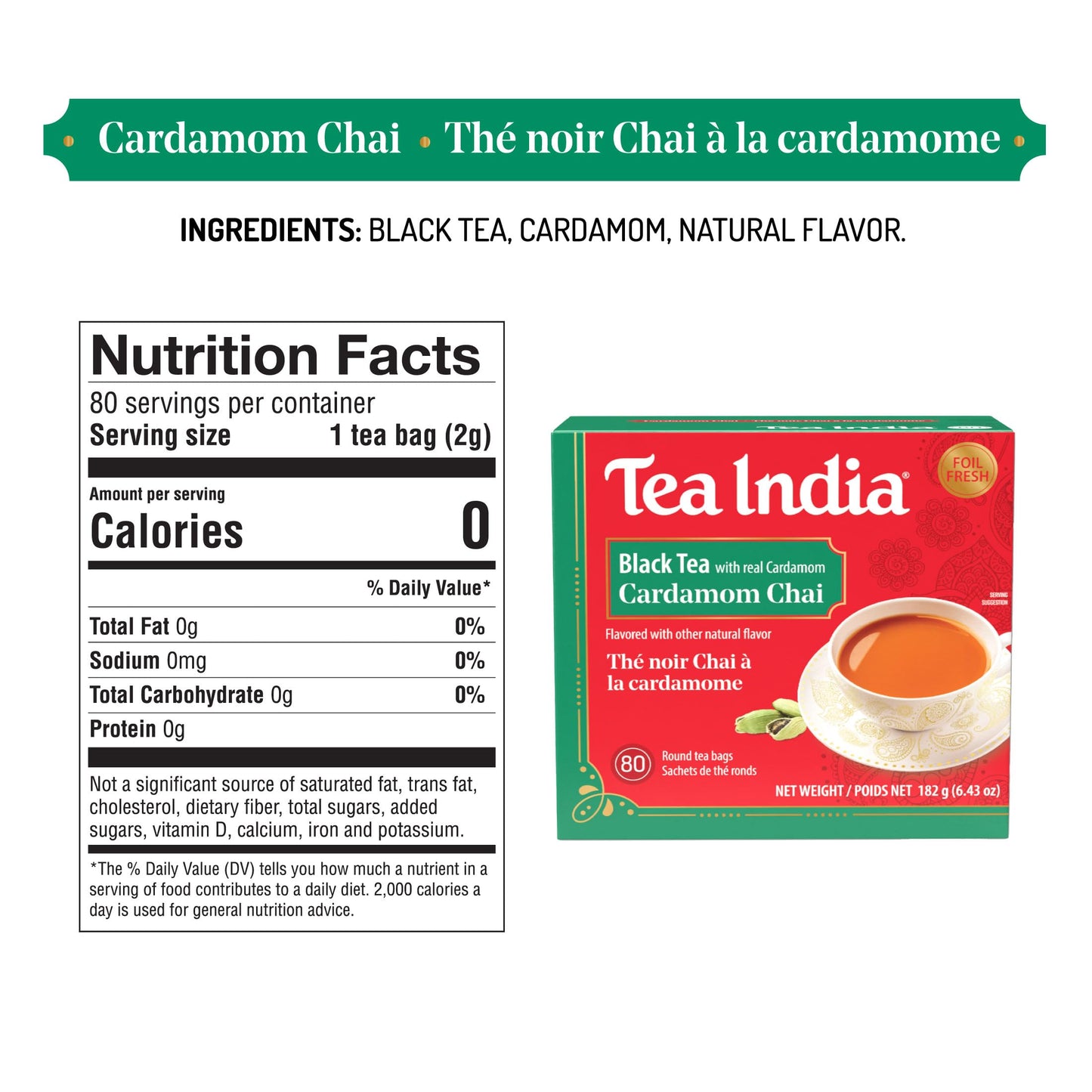 Tea India Premium Red Box Cardamom Chai Tea Flavorful Blend Of Premium Black Tea, Cardamom & Natural Ingredients Traditional Indian Caffeinated Tea 80