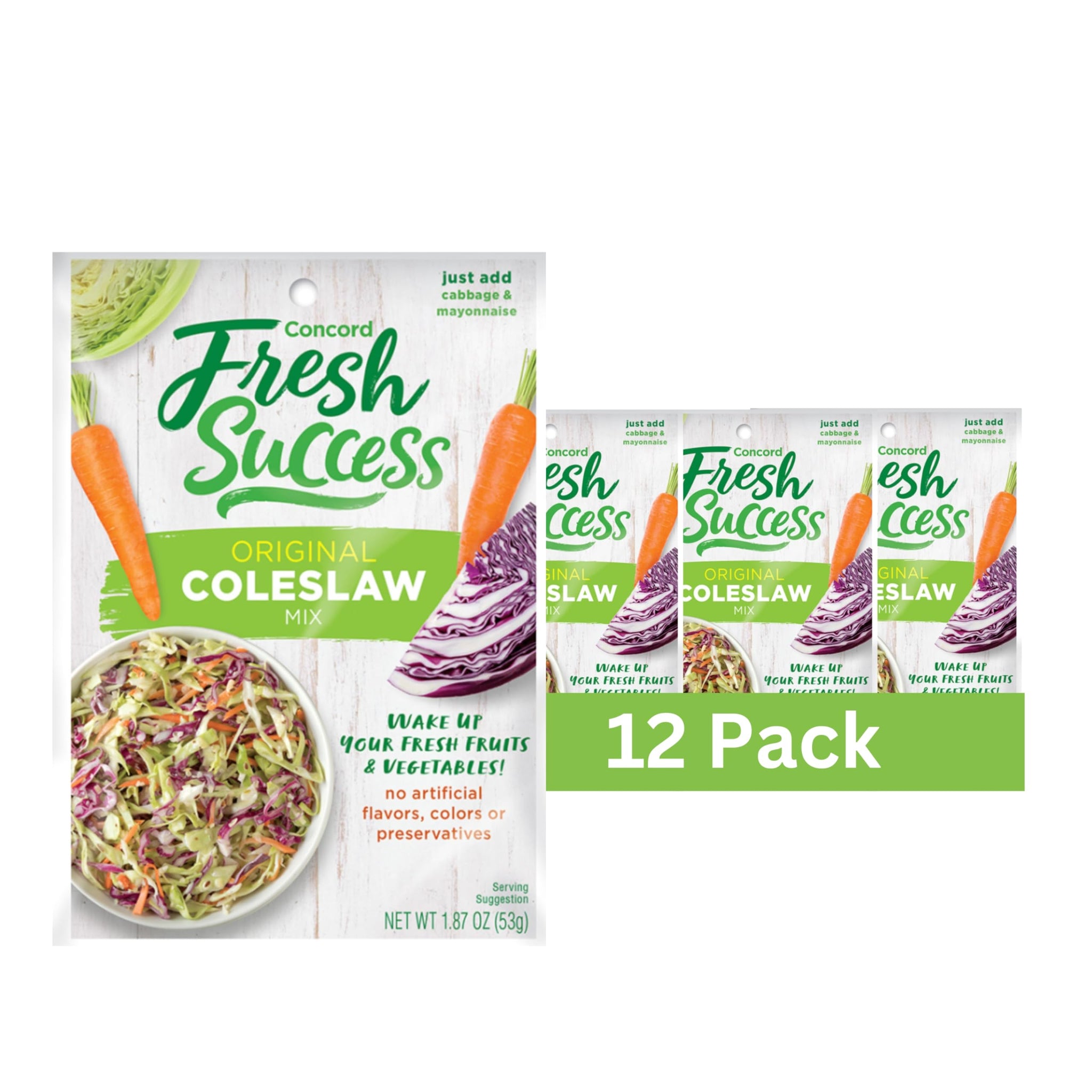 Concord Foods All-American Coleslaw Seasoning Mix, Tangy, Sweet-Tart Blend for Creamy - Just Add Cabbage and Mayonnaise 1.87 Ounce Pack of 12