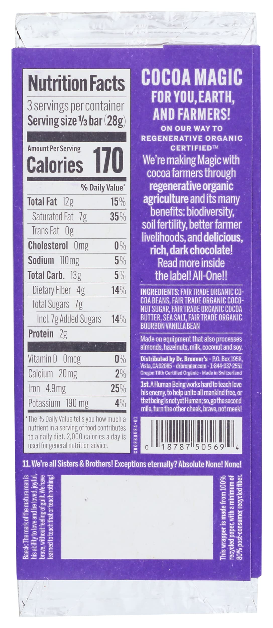 Dr Bronners, Dr Br Chocolate Salted Dark, 3 Ounce