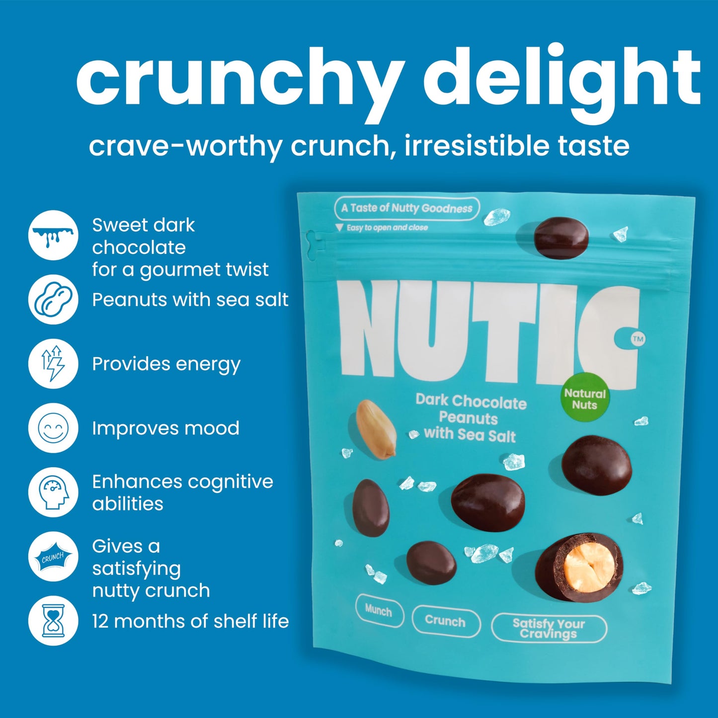 Nutic Sea Salt Dark Chocolate Covered Peanuts - 1 Lb. Luxurious Gourmet Snack Ideal for Dark Chocolate, Almond & Cashew Lovers, Belgian Quality
