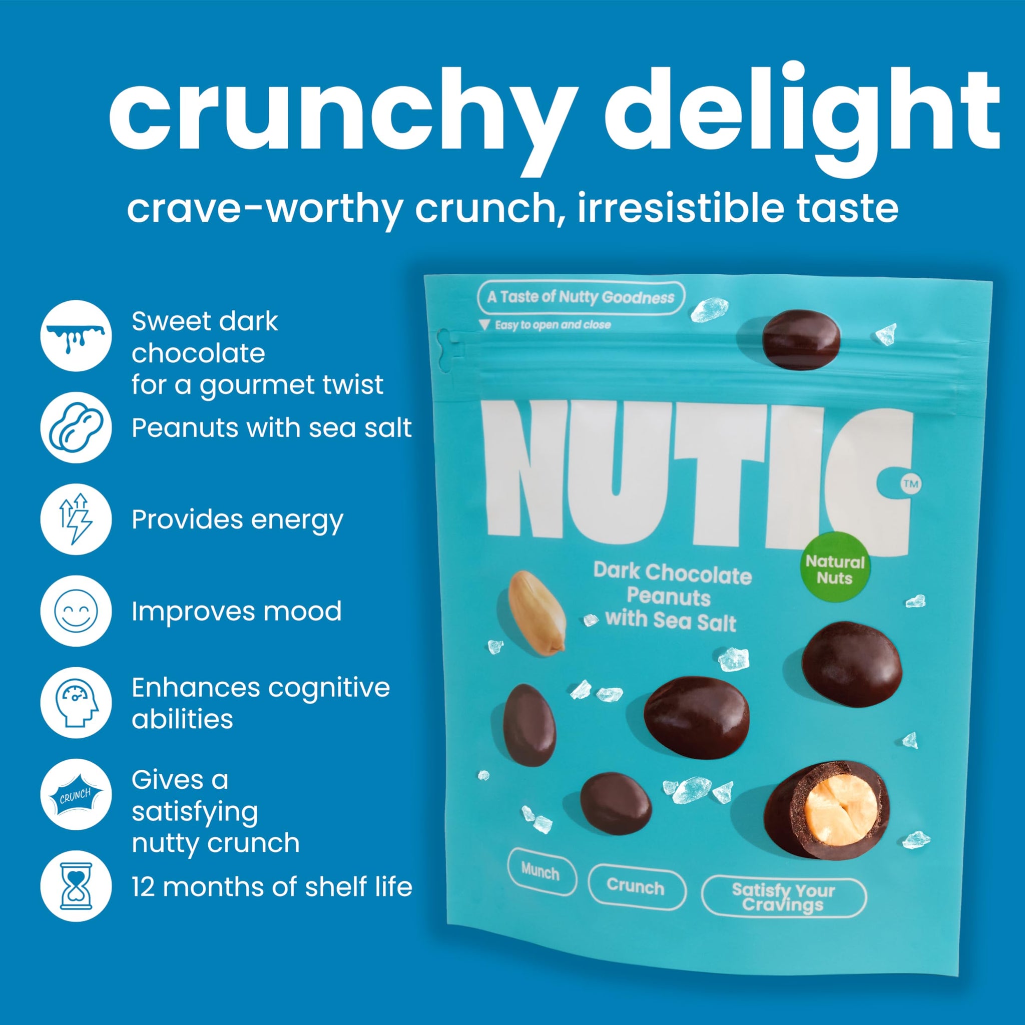 Nutic Sea Salt Dark Chocolate Covered Peanuts - 1 Lb. Luxurious Gourmet Snack Ideal for Dark Chocolate, Almond & Cashew Lovers, Belgian Quality