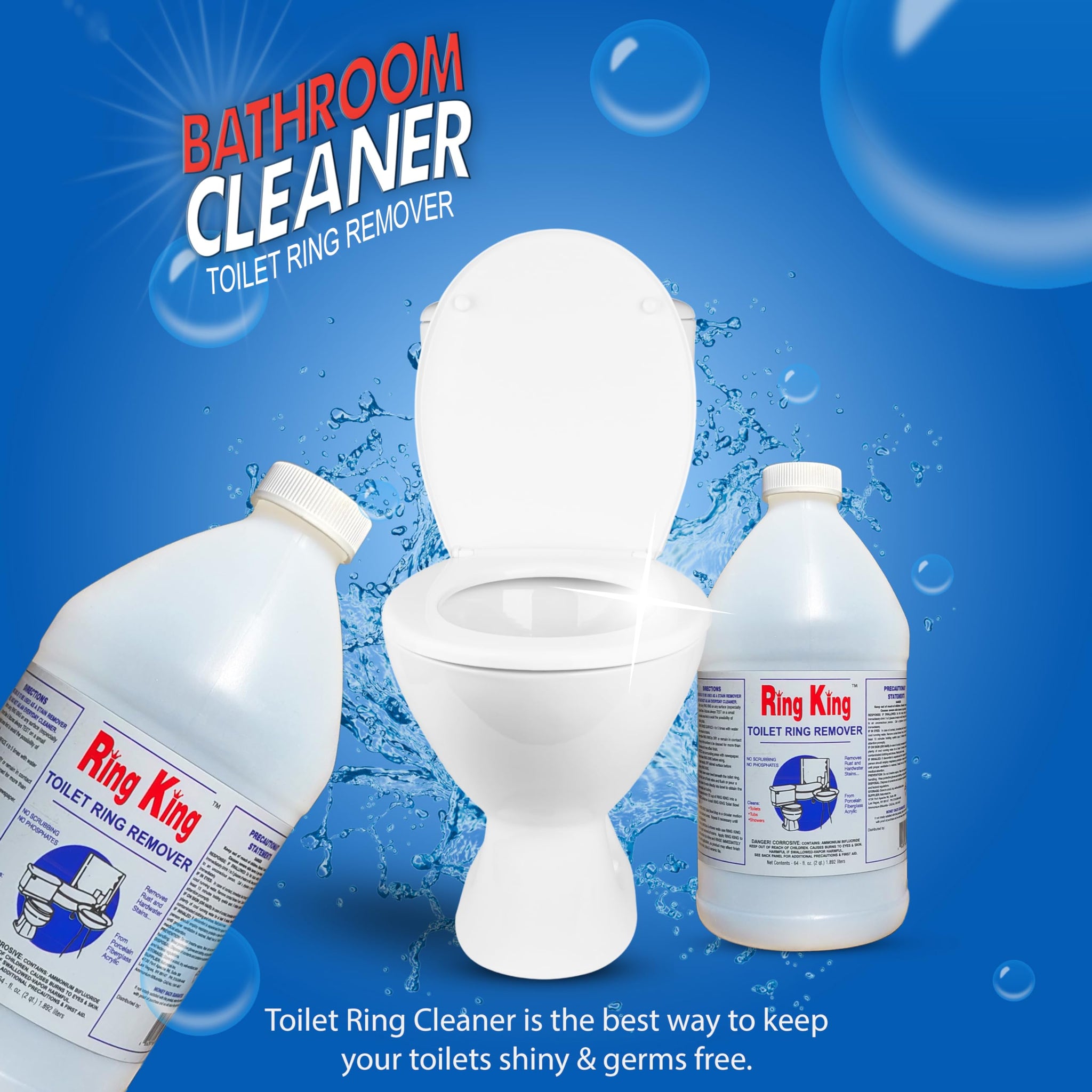 Ring King Toilet Bowl Cleaners | 64oz Toilet Bowl Cleaner Liquid Fast Acting Bathroom Cleaner For Calcium, Water, Rust, Red Clay & Lime Stains - No