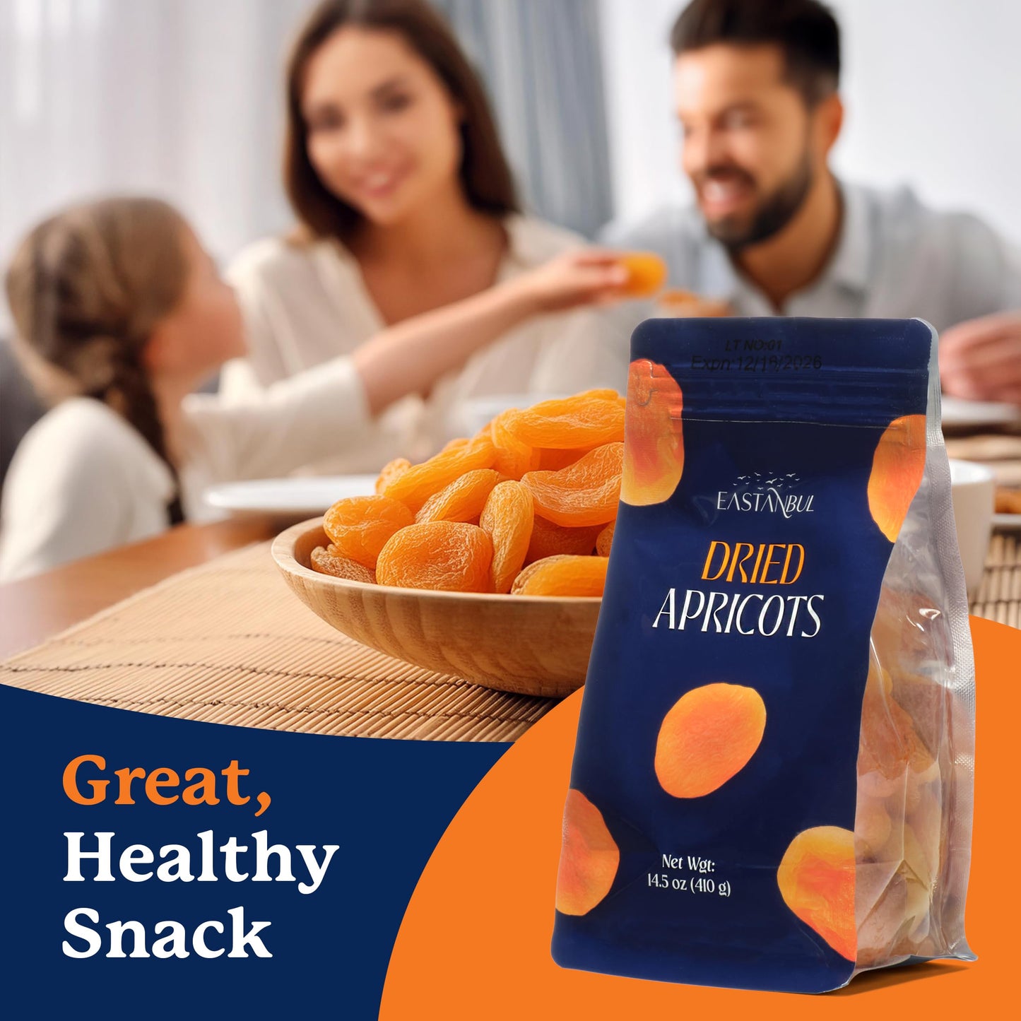 Eastanbul Dried Apricots, 14.5oz, Apricots Dried Fruits Snacks, No Sugar Added, Premium Turkish Fruit Yet Moist & Plump, Guilt-Free, Non-GMO, Whole