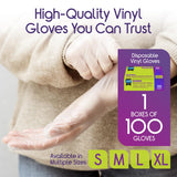 Inspire Exam Medical Clear Vinyl Disposable Gloves - Latex Free for Cleaning, Food Prep (100, Large)