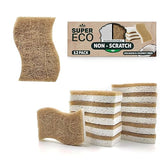 Super Eco Natural Kitchen Sponges Pack of 12 - Biodegradable Compostable Cellulose & Coconut Scrubber Sponge with Non-Scratch - Long Lasting, Eco