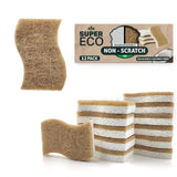 Super Eco Natural Kitchen Sponges Pack of 12 - Biodegradable Compostable Cellulose & Coconut Scrubber Sponge with Non-Scratch - Long Lasting, Eco