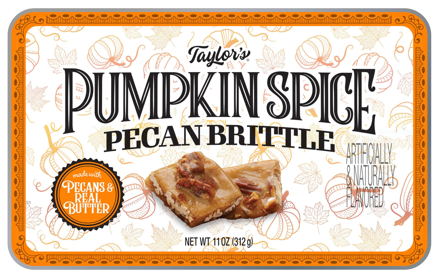 Pumpkin Spice Pecan Brittle Decoractive Tin, 2/11 oz Tins