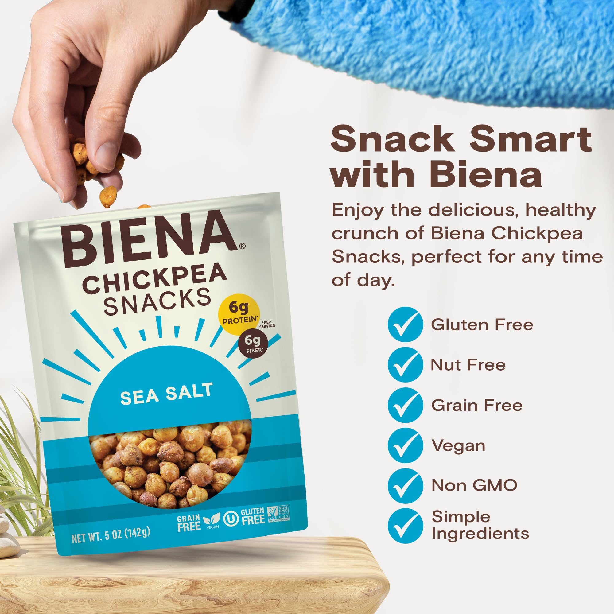 Biena Foods, Sea Salt Roasted Chickpea Snack, 5 Ounce