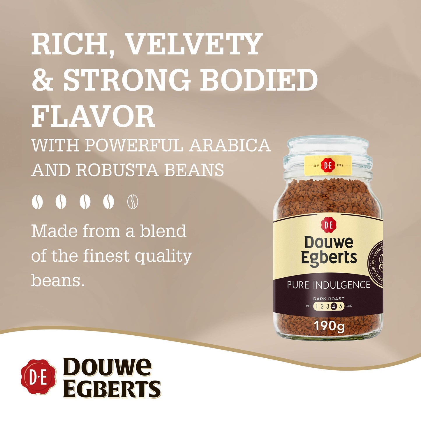 Douwe Egberts Pure Indulgence Instant Coffee in Jar, Dark Roast, 6.7-Ounce, 190 gram