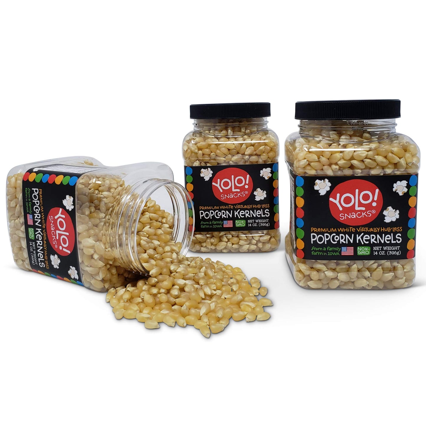 YOLO! Snacks - Gourmet White Virtually Hulless Popcorn Kernels - Small Kernels - Non-GMO - 14oz (3 Pack)