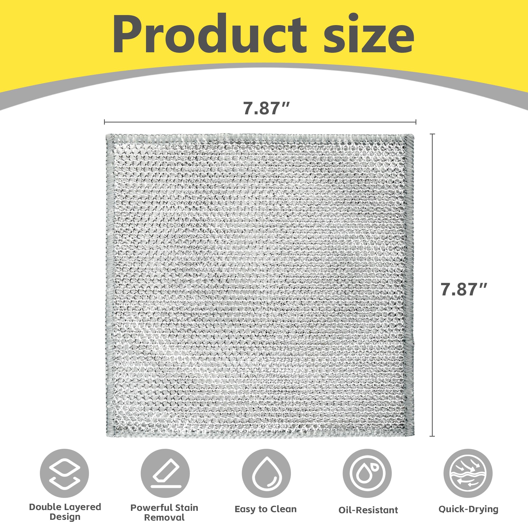 Liyuelome Double-Layer Multipurpose Wire Dishwashing Rag, Non Scratch Wire Dishcloth, Silver Wire Mesh Cleaning Cloths, Steel Wire Dishcloths, Kitchen