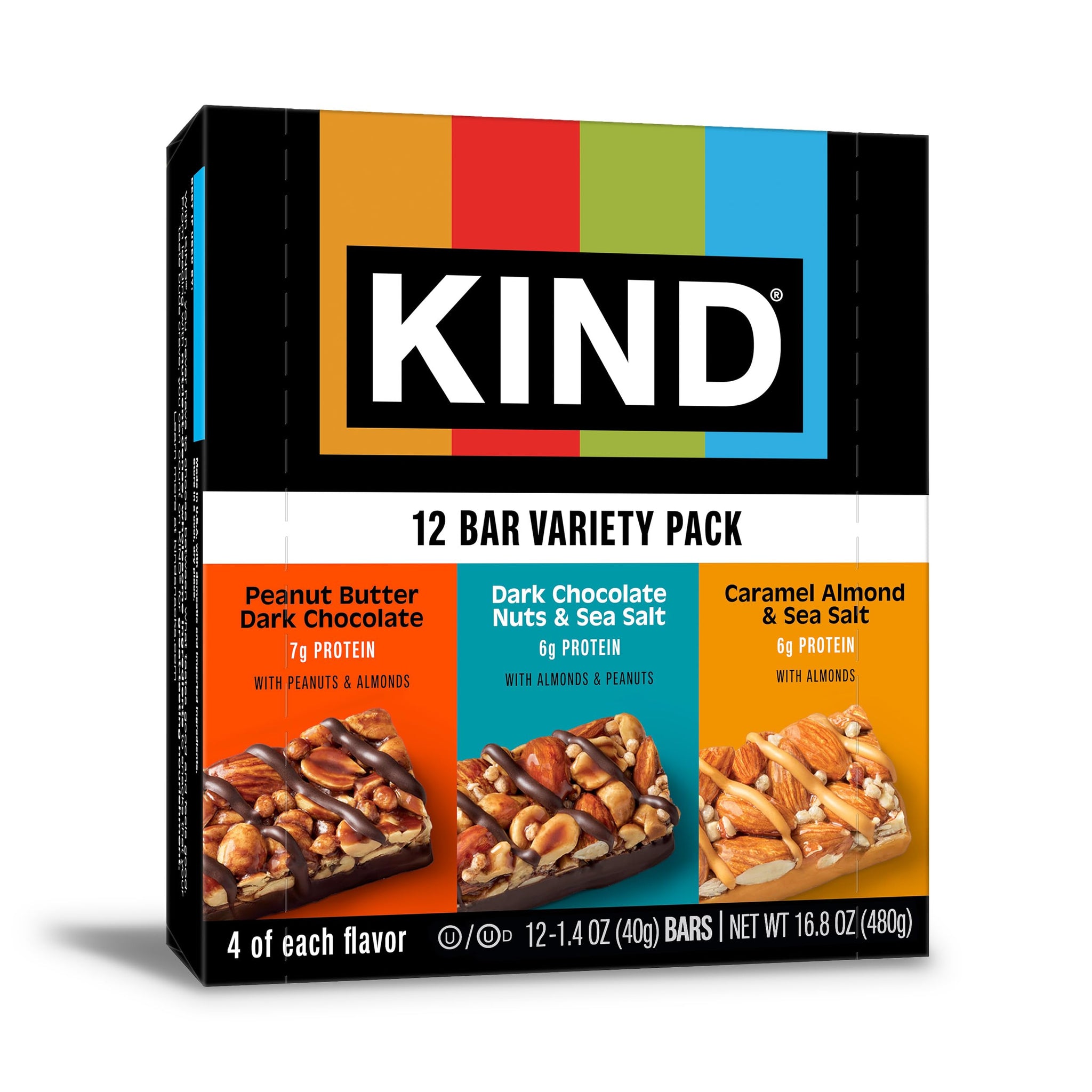 KIND Healthy Snacks Bars Variety Pack, Gluten Free, Low Sugar, High Fiber Snacks, Dark Chocolate Nuts & Sea Salt, Peanut Butter Dark Chocolate