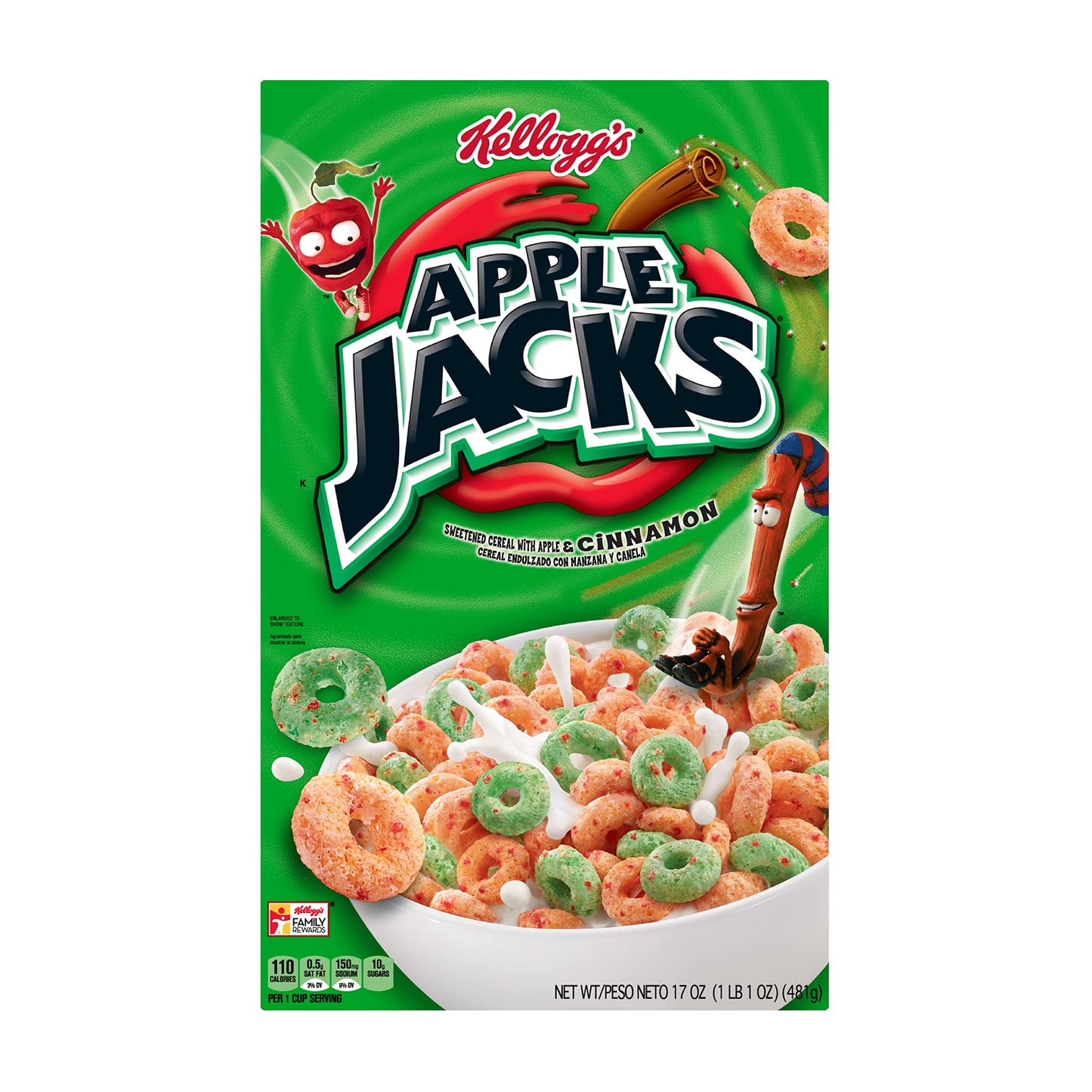 Kellogg's Apple Jacks, Breakfast Cereal, Original, Good Source of 8 Vitamins and Minerals, Large Size, 14.7oz Box