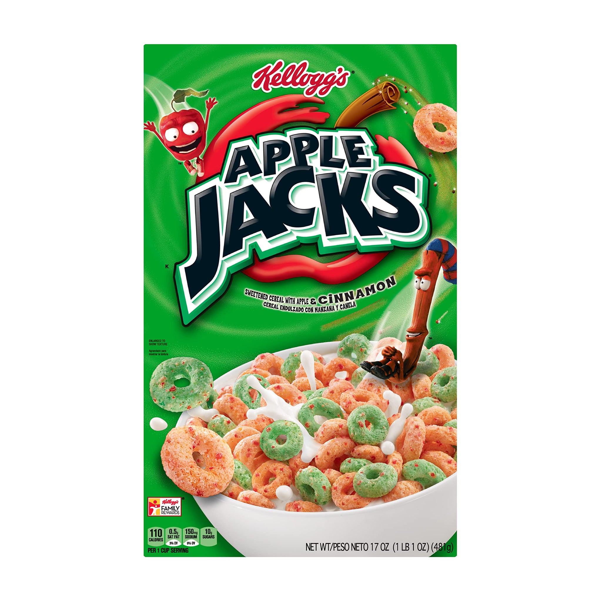 Kellogg's Apple Jacks, Breakfast Cereal, Original, Good Source of 8 Vitamins and Minerals, Large Size, 14.7oz Box