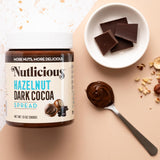 NUTLICIOUS Hazelnut Dark Cocoa Spread (13 oz), Spreadable Rich Dark Cocoa Roasted Hazelnuts, Made in the USA, No Palm Oil, 4g of Protein