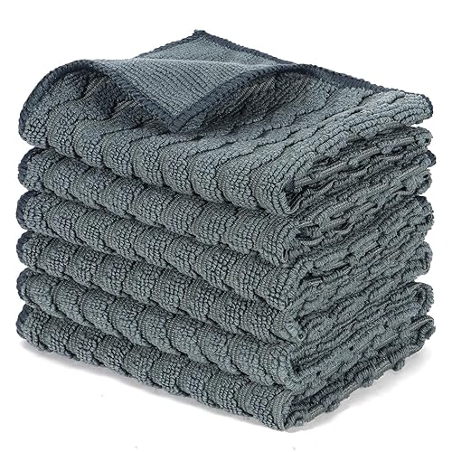 INFICRIME Microfiber Dual-Sided Cleaning Cloths, 6 Pack 12 x 12 Inch Reusable Dish & Cleaning Towels, Soft & Textured All-Purpose Cleaning Rags