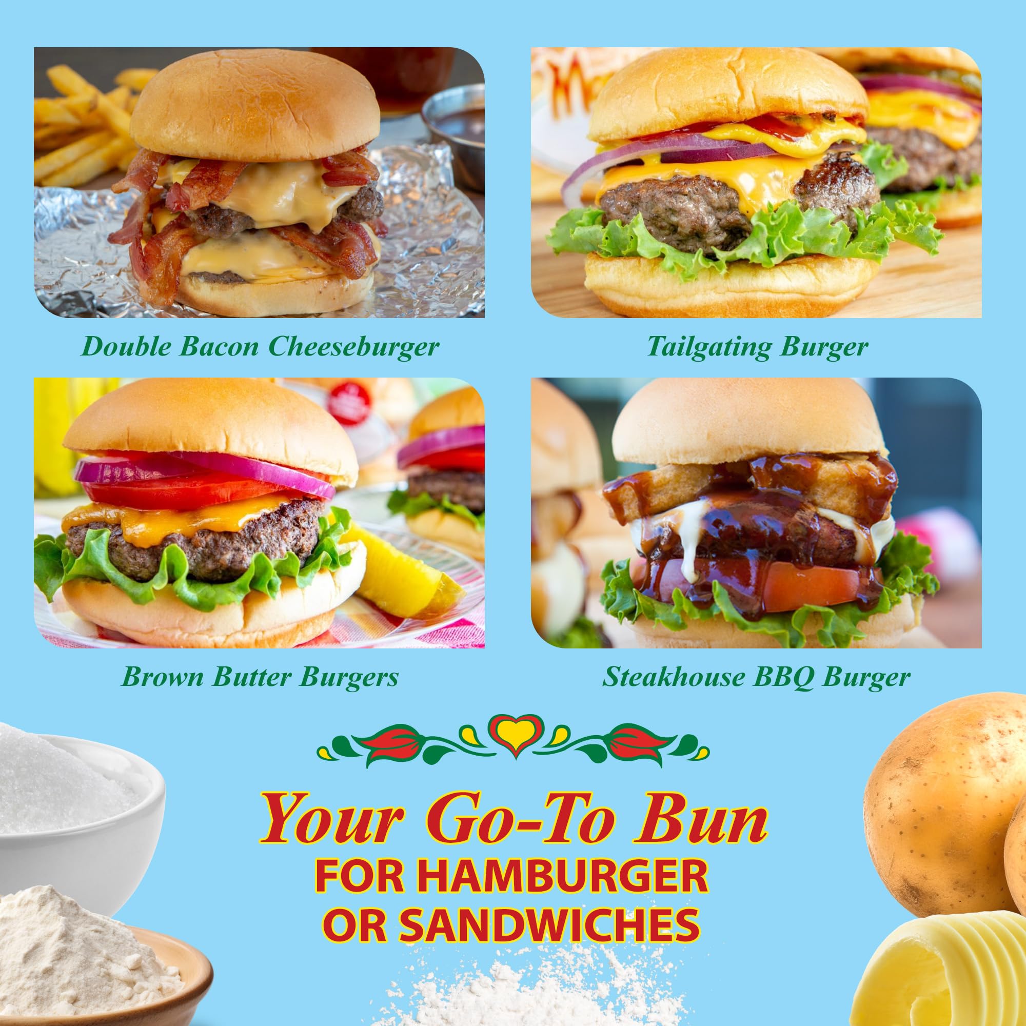 Martins Sandwich Potato Rolls - 3.5” Non GMO Hamburger Buns Perfect for Burgers & Chicken Patty - Golden, Soft & Sweet, Made of Nonfat Milk, High