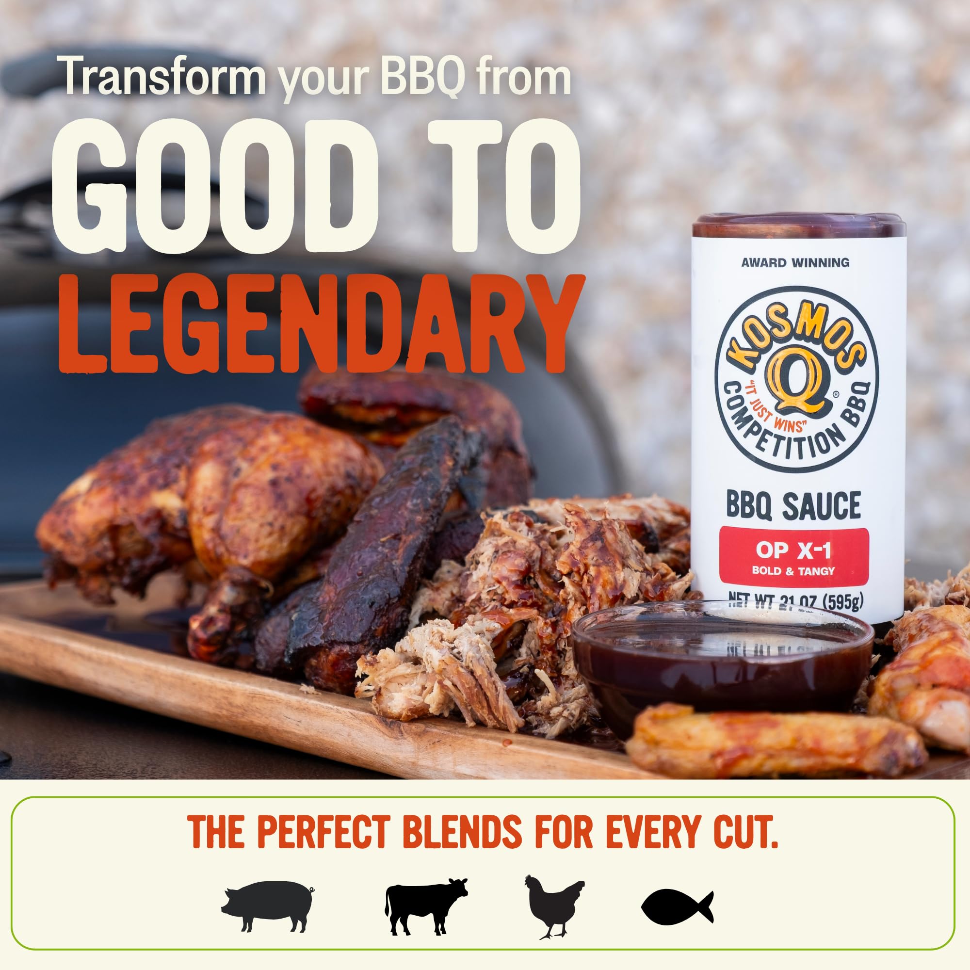 Kosmos Q New OP X-1 Secret BBQ Sauce, Award-Winning Backyard Barbecue Sauce Flavor for Ribs, Chicken, Brisket, Pork & More, Sweet & Smoky BBQ Flavor