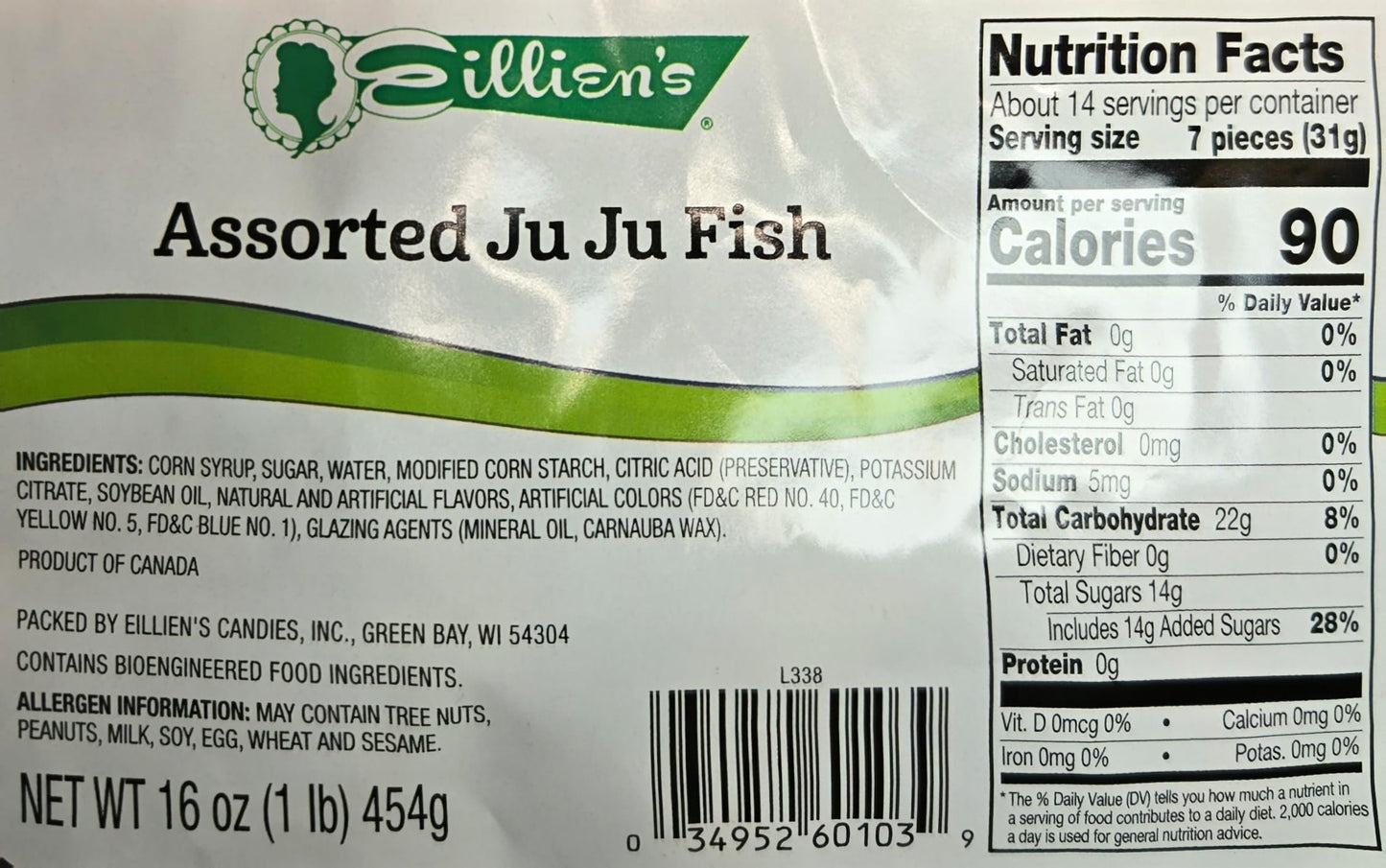 Eillien's Assorted Ju Ju Fish Candy, Chewy Fish-Shaped Gummies, 16 oz (1 lb)