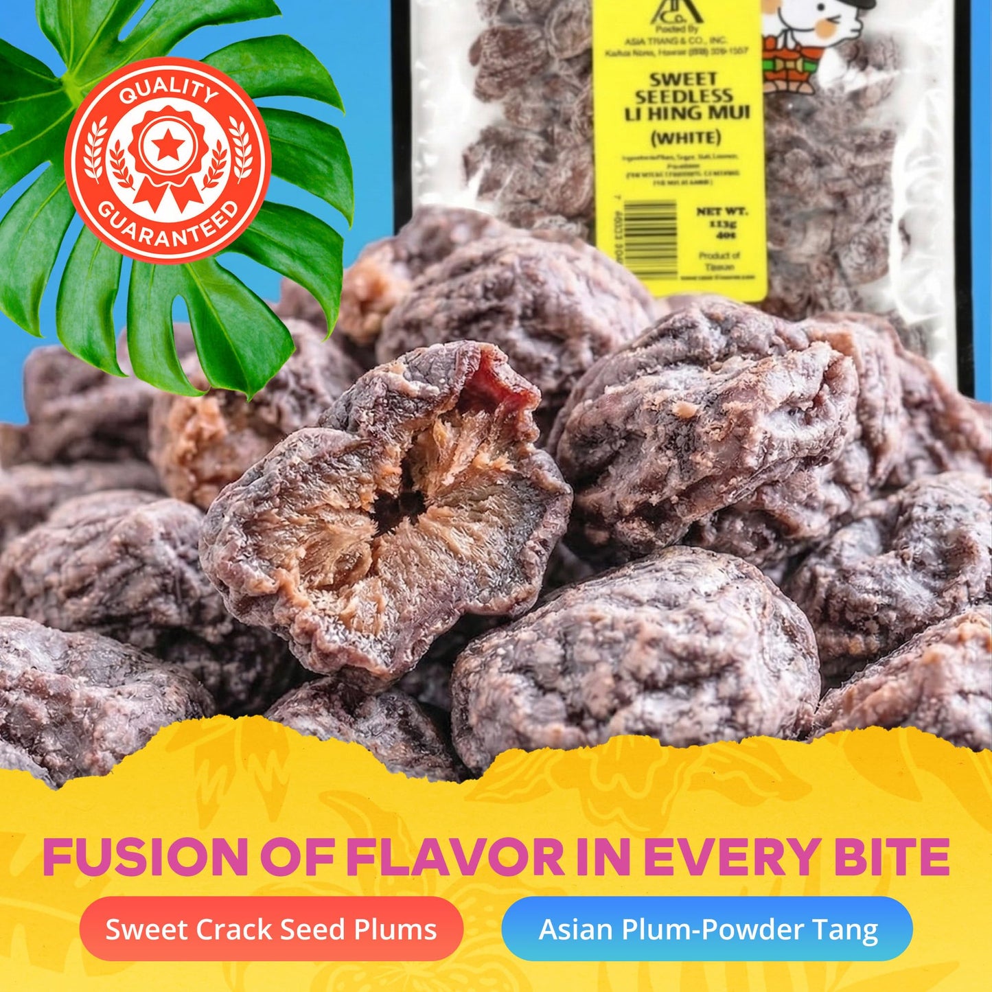 Asia Trans Sweet Seedless Crack Seed Plums | Chewy Li Hing Mui Candy - Tangy Chinese Dried Plum For Hawaiian Snacks Cravings - 4 Oz