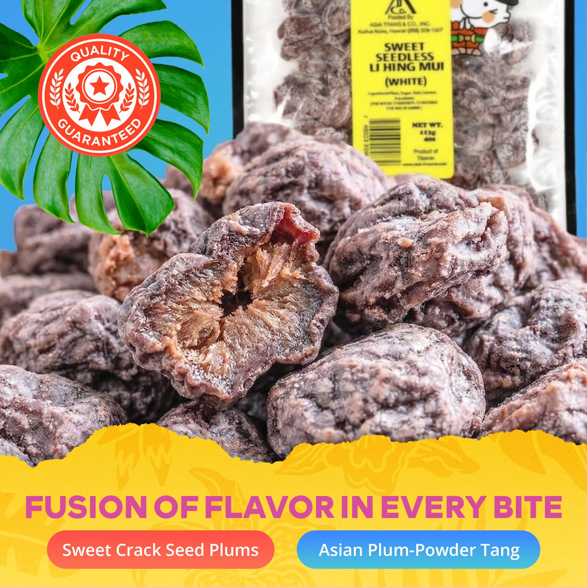 Asia Trans Sweet Seedless Crack Seed Plums | Chewy Li Hing Mui Candy - Tangy Chinese Dried Plum For Hawaiian Snacks Cravings - 4 Oz