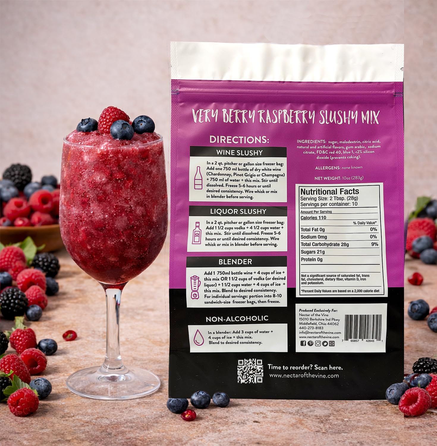 Nectar of the Vine Very Berry Raspberry Wine Slushy Mix, Just Add Wine, Liquor or Make a Mocktail, Frozen Cocktail Drink Mix, Up to 10 Servings