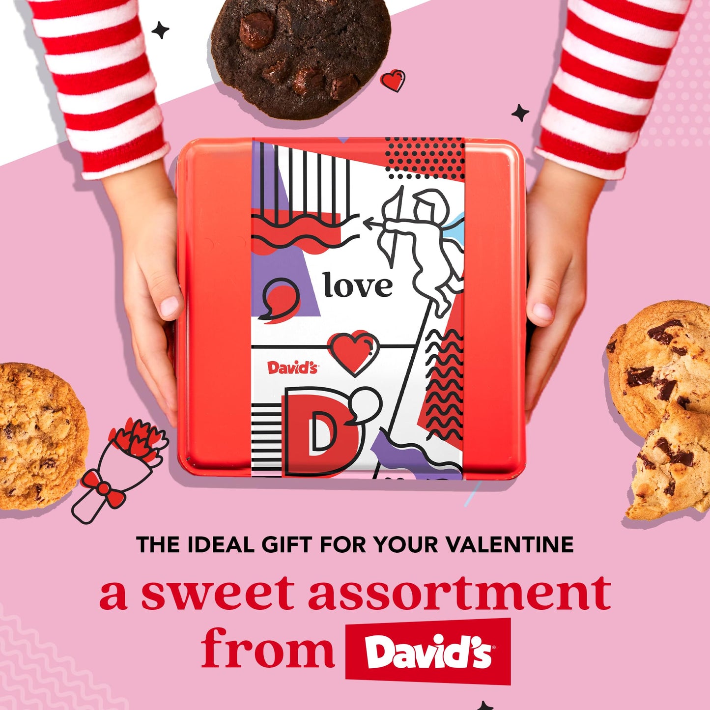David’s Cookies Assorted Cookie Love Gift Tin, Fresh Baked Gourmet Dessert Sampler, Soft Handmade Cookie Variety, Premium Bakery Cookies for Gifting