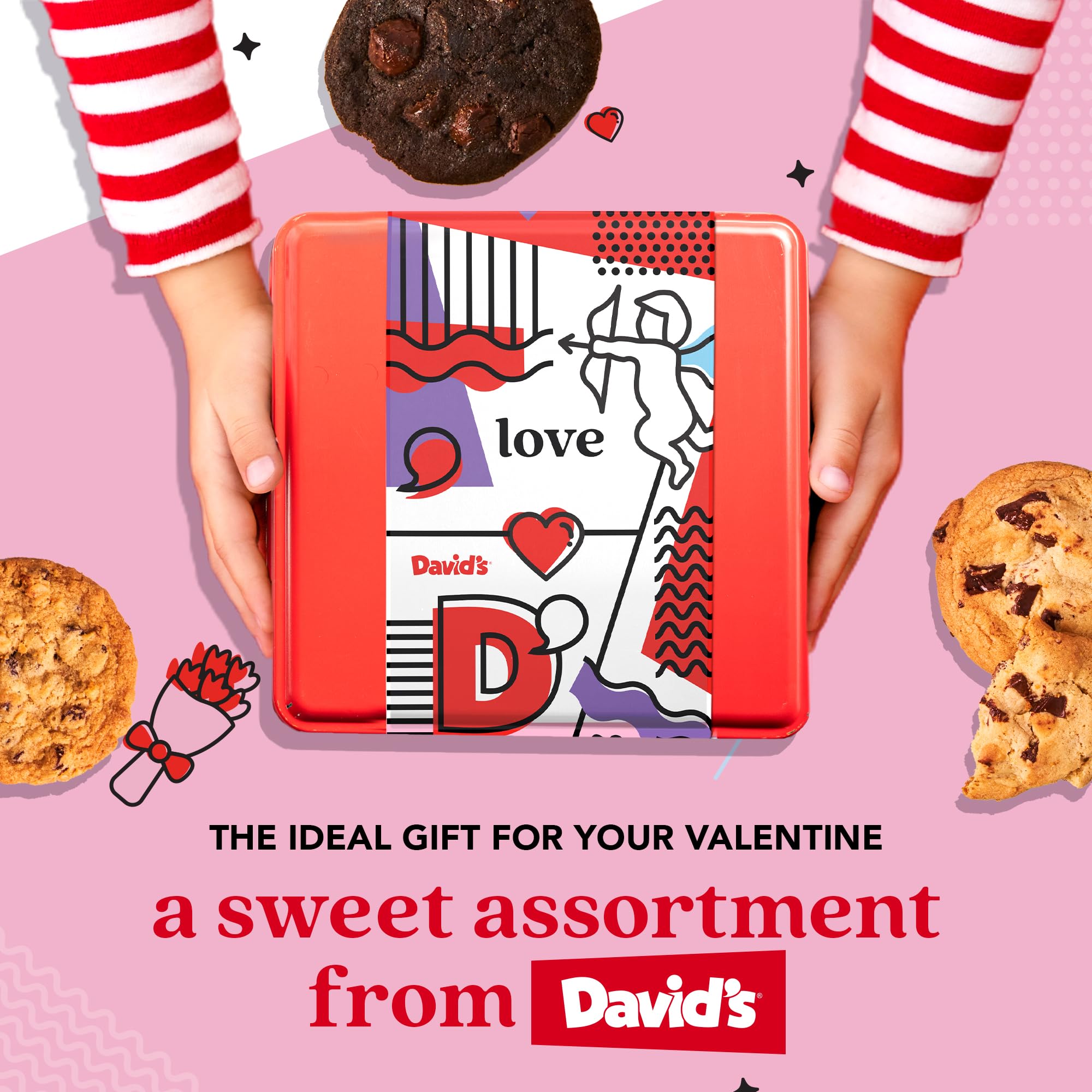 David’s Cookies Assorted Cookie Love Gift Tin, Fresh Baked Gourmet Dessert Sampler, Soft Handmade Cookie Variety, Premium Bakery Cookies for Gifting