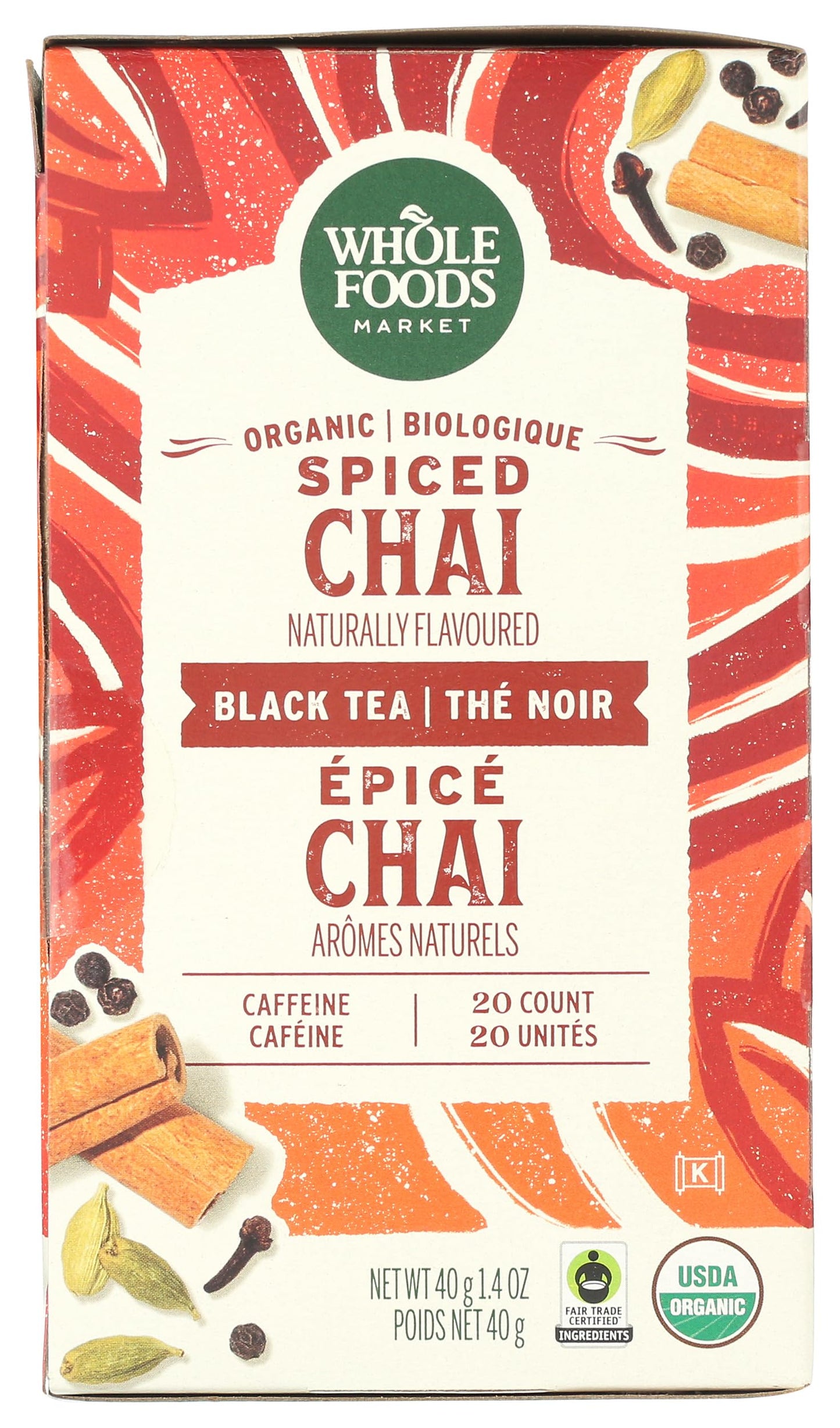 Whole Foods Market, Organic Spiced Chai Black Tea, 20 Count