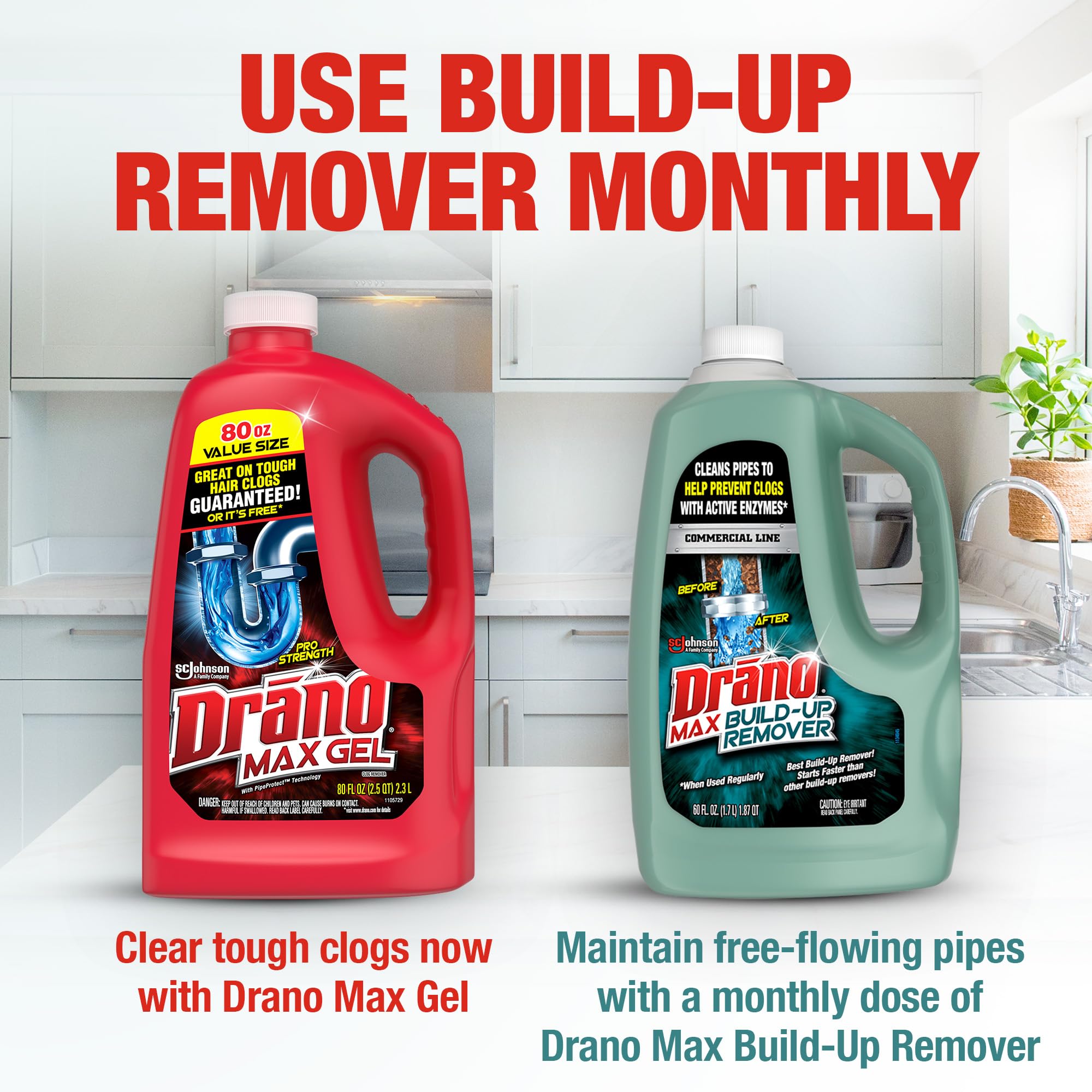 Drano Max Build Up Remover Drain Cleaner, Enzymes & Probiotics Prevents Clogs & Remove Odor-Causing Buildup, Safe for Septic, Toilets & Pipes in