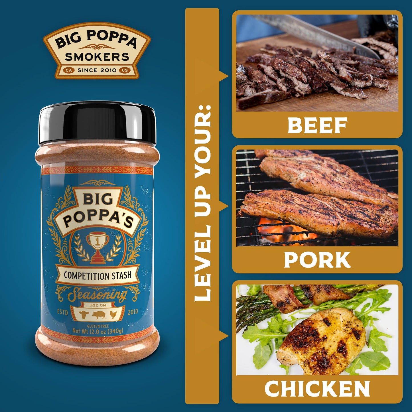 Big Poppa’s Competition Stash Seasoning - Prize-Winning Dry BBQ Rub with Savory, Citrus & Mild Chili Kick - Gluten-Free Chili Spice Blend and BBQ