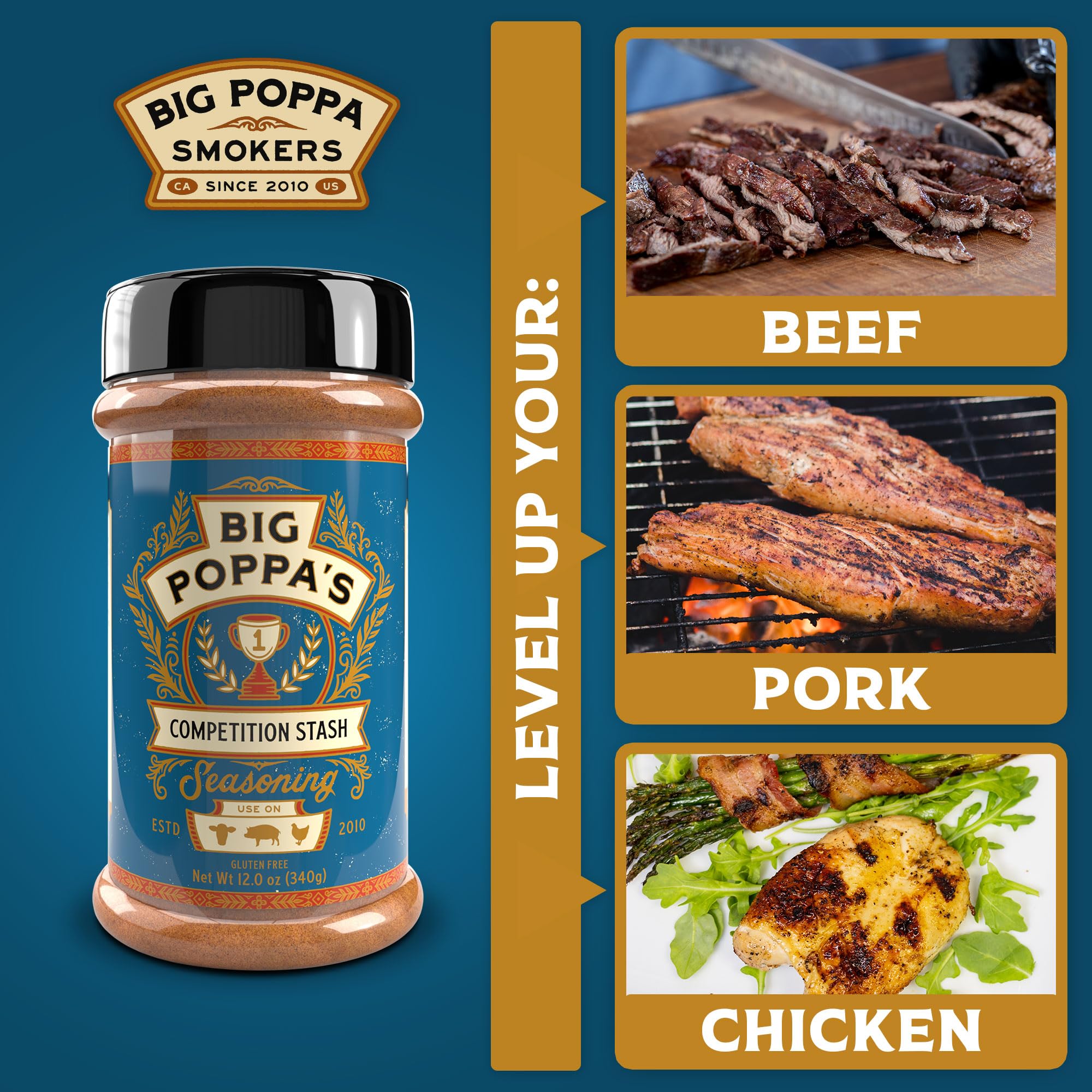 Big Poppa’s Competition Stash Seasoning - Prize-Winning Dry BBQ Rub with Savory, Citrus & Mild Chili Kick - Gluten-Free Chili Spice Blend and BBQ