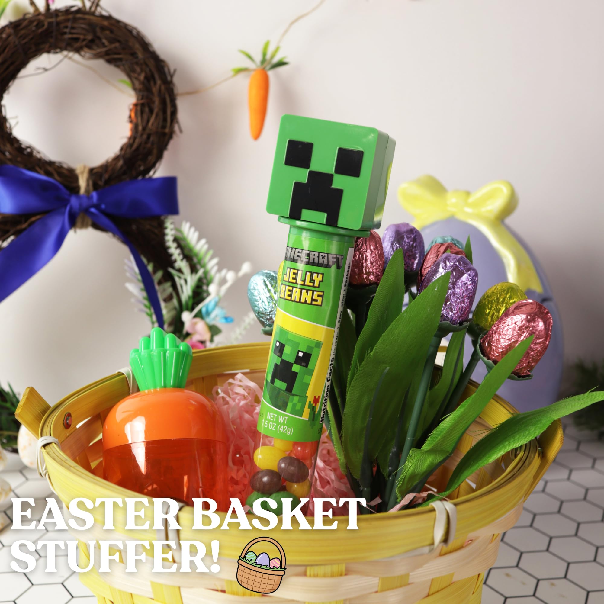 Minecraft Easter Jelly Beans, Creeper Candy Tubes, Basket Stuffer Treats, 1.5 Ounces (Pack of 2)