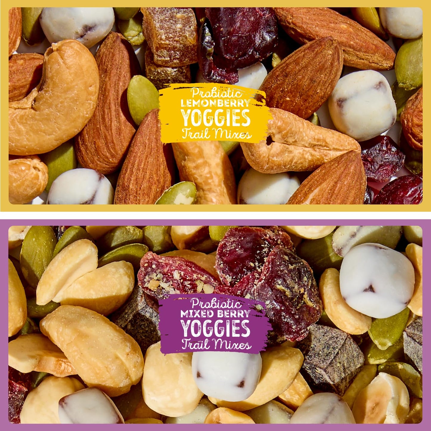 Nature's Garden Probiotic Yoggies Trail Mix Multipack, 24oz (Lemonberry 12x1oz + Mixed Berry 12x1oz) - Yogurt Covered Fruit & Nut Snack for Adults
