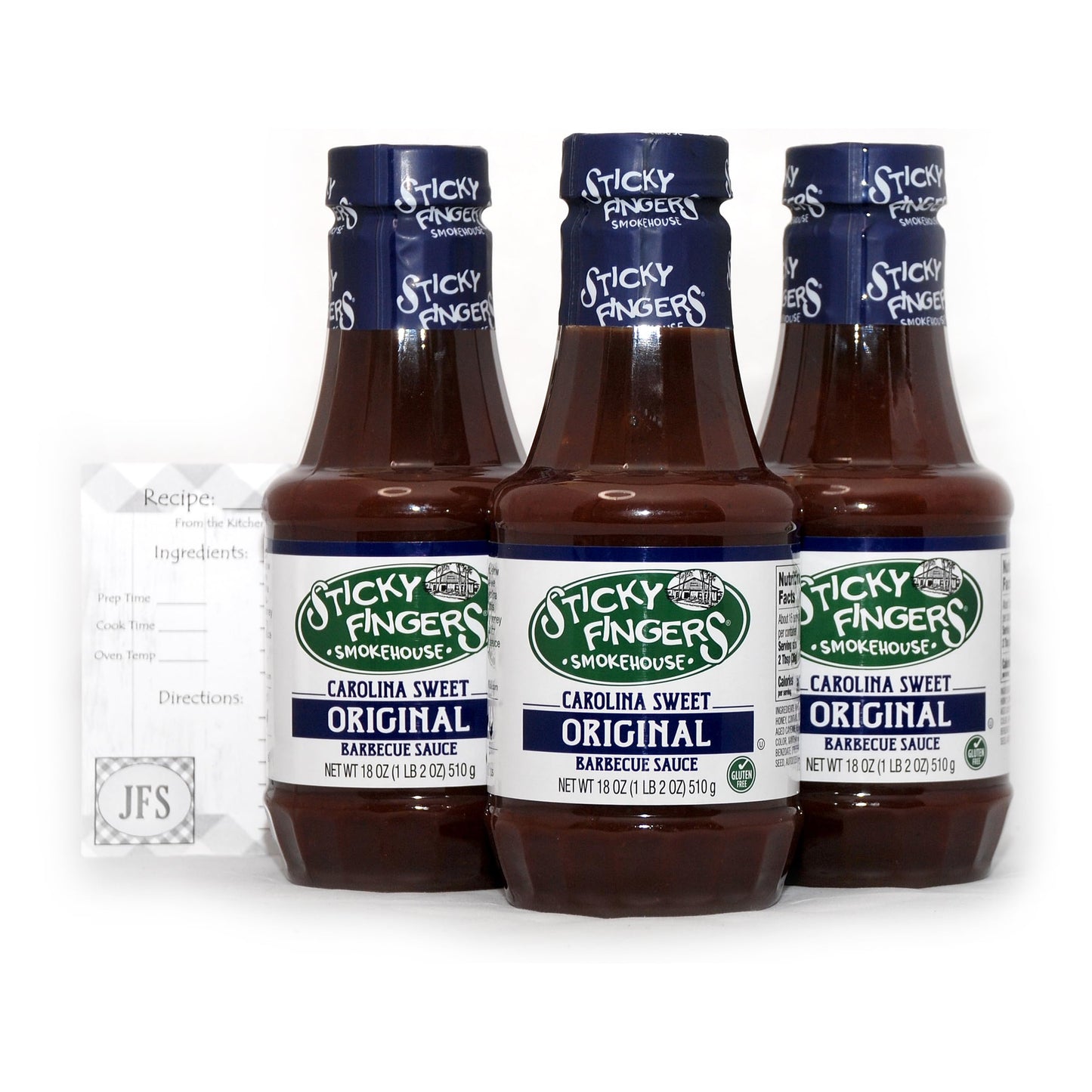 Sticky Fingers Carolina Sweet BBQ Sauce, 18 Oz, 3 Pack Bundled with a JFS Recipe Card